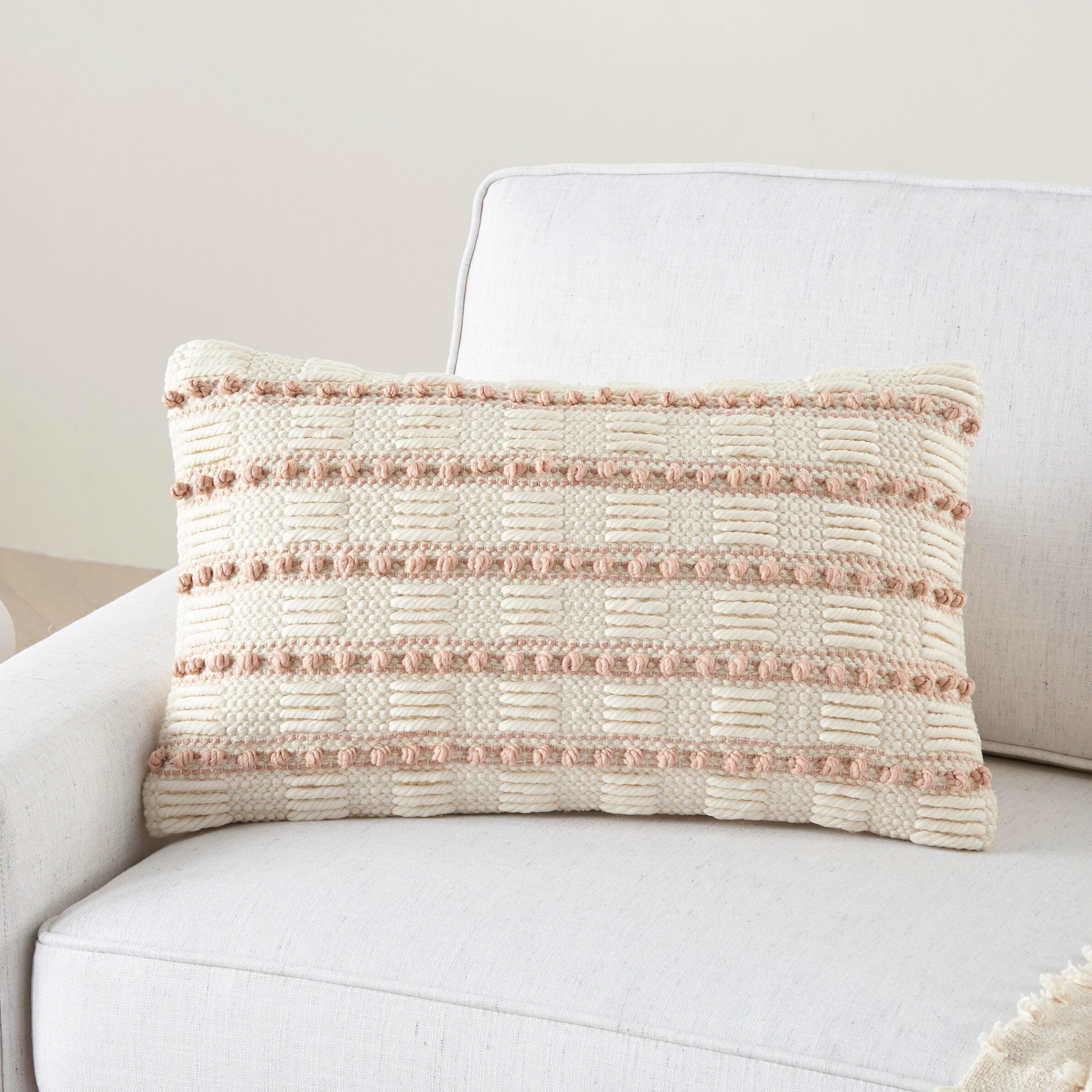 Mina Victory Woven Lines And Dots Indoor Throw Pillow, Blush, large