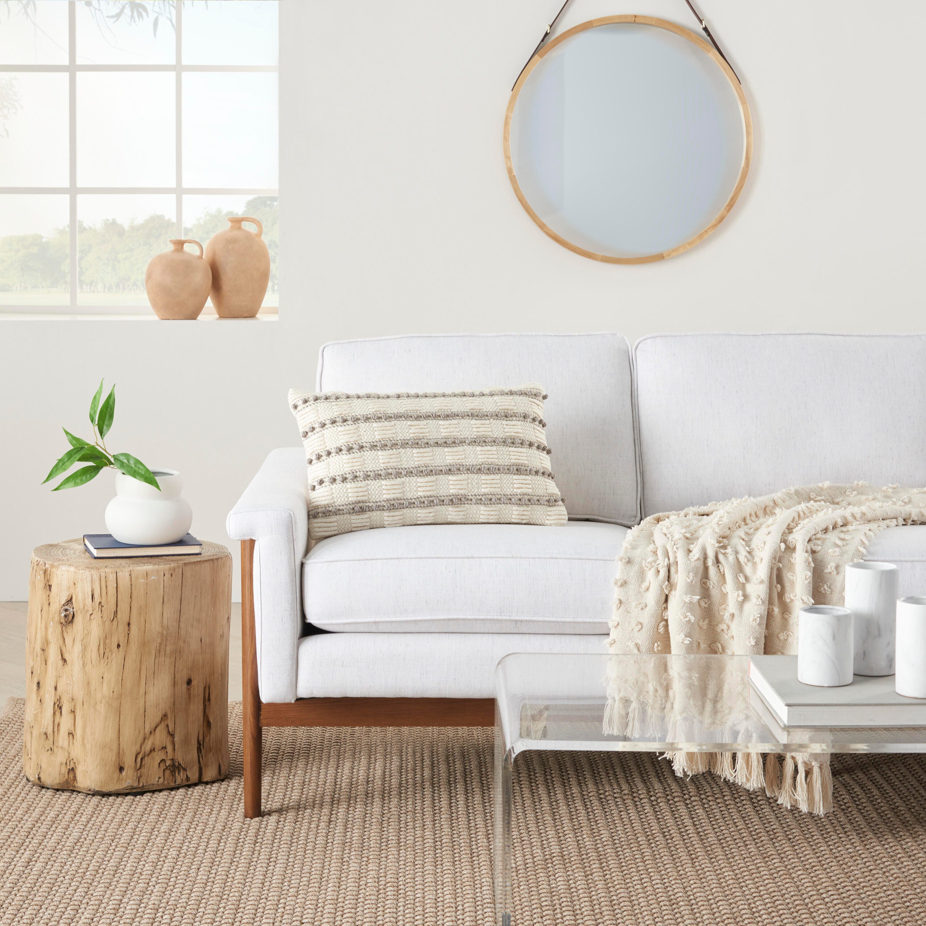 Mina Victory Woven Lines And Dots Indoor Throw Pillow, Light Gray, rollover
