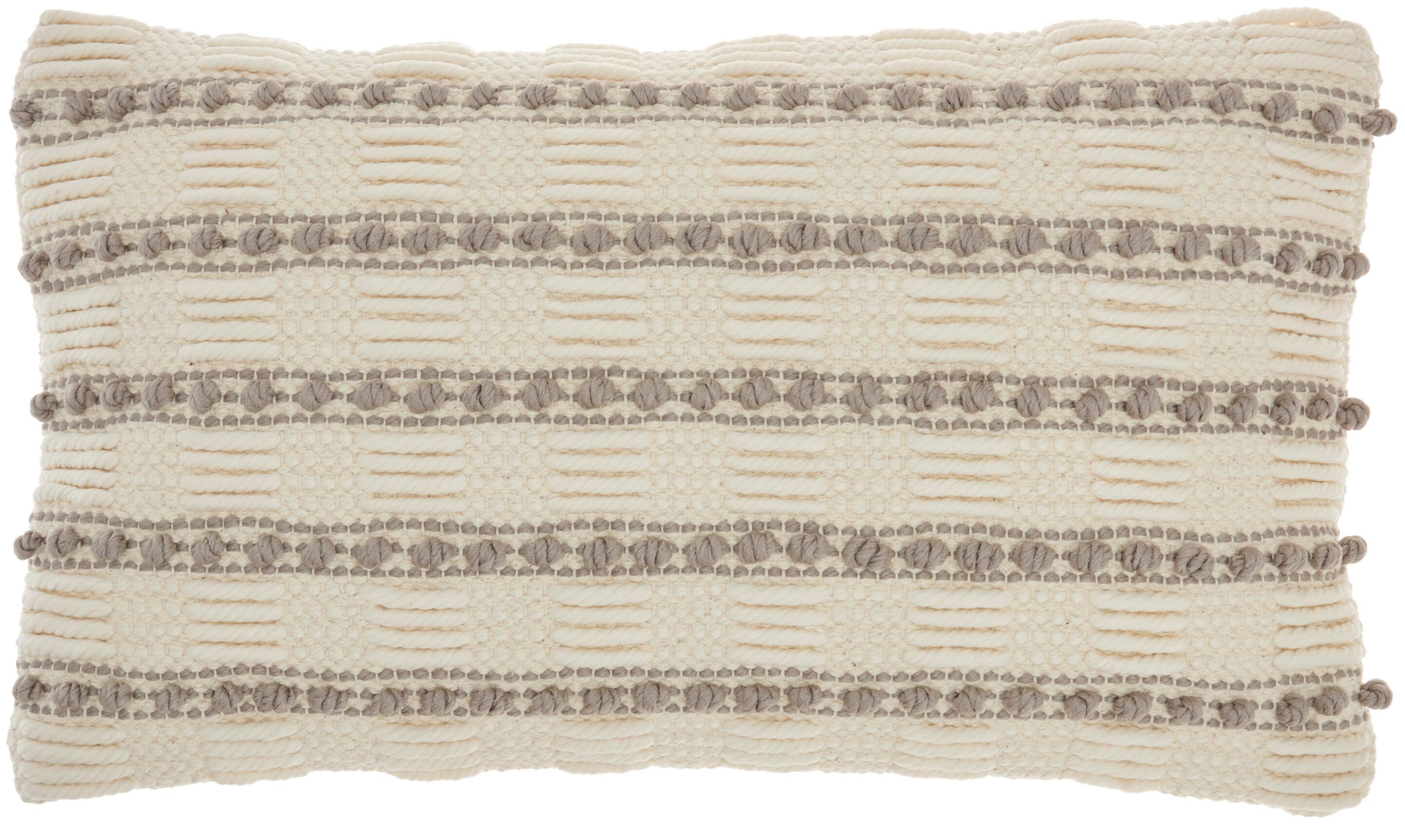 Mina Victory Woven Lines And Dots Indoor Throw Pillow, Light Gray, large