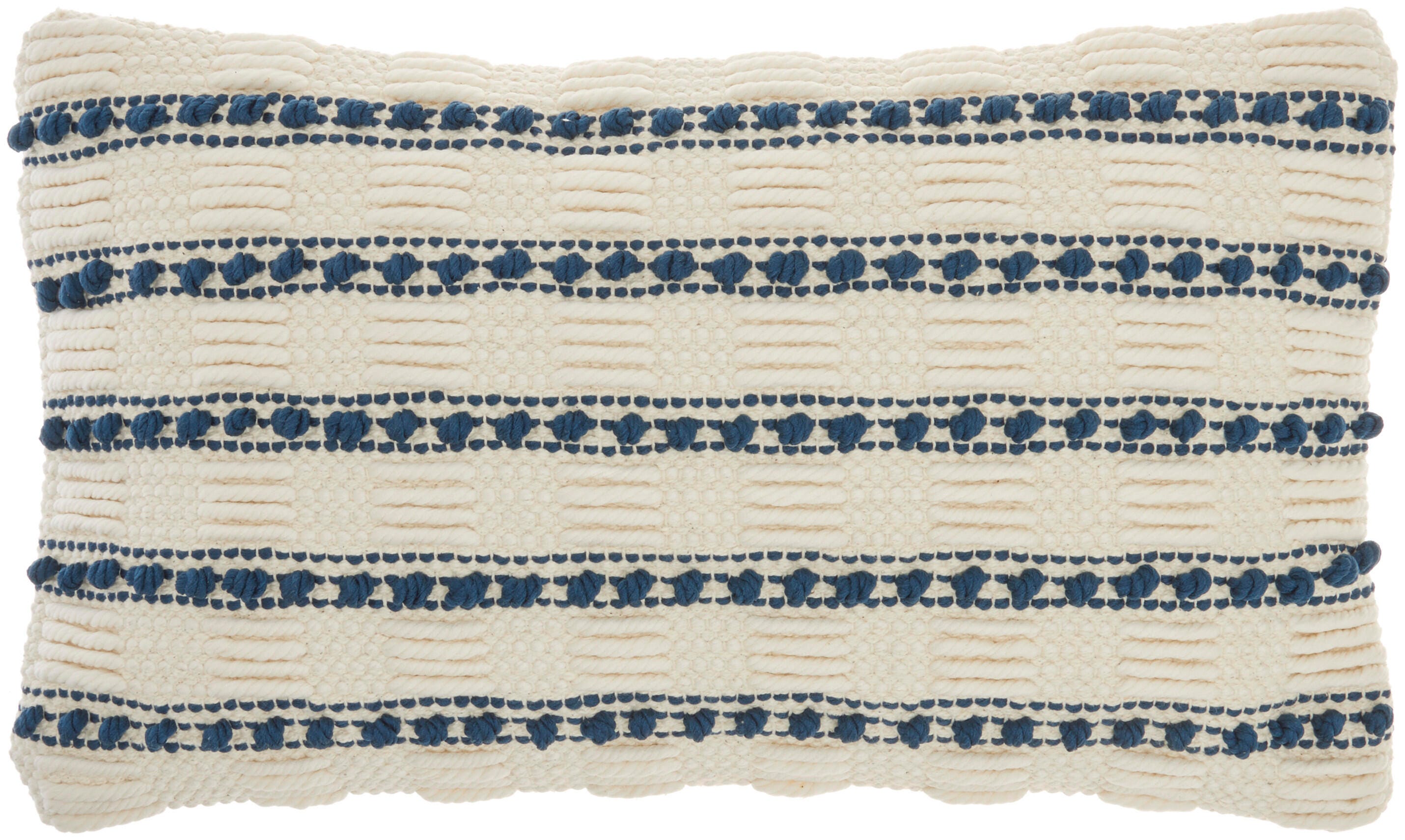 Mina Victory Woven Lines And Dots Indoor Throw Pillow, Navy, large