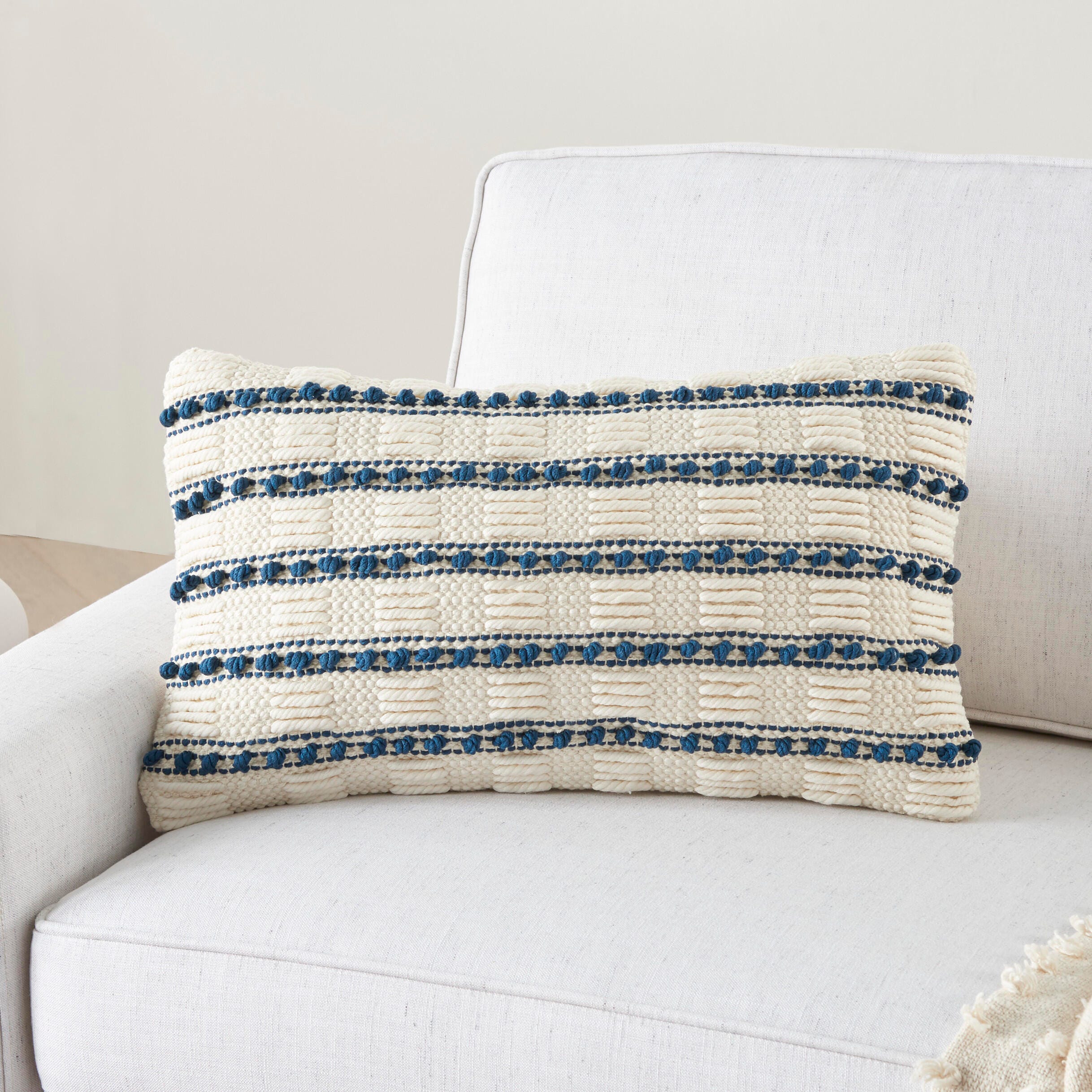 Mina Victory Woven Lines And Dots Indoor Throw Pillow, Navy, large