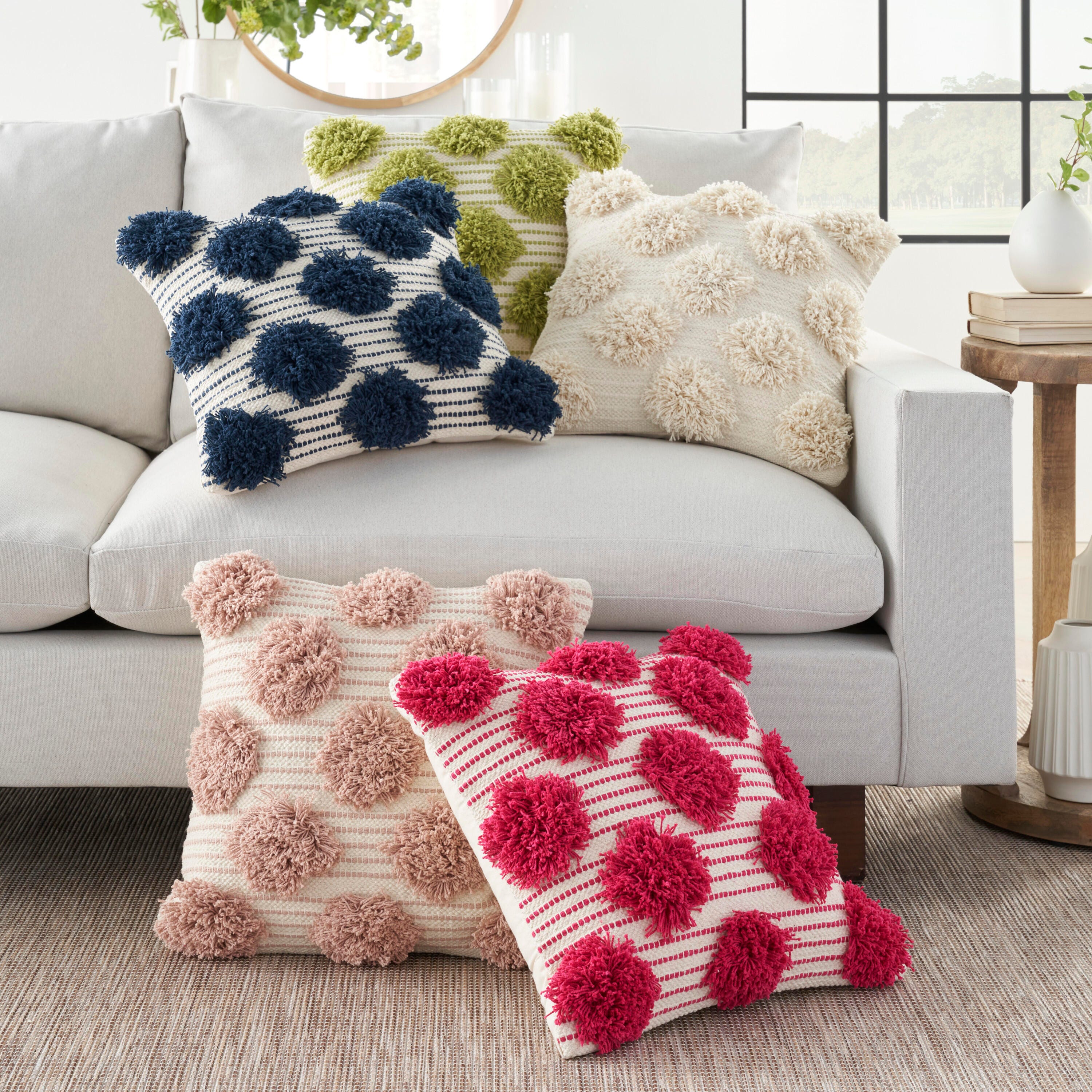 Mina Victory Tufted Pom Poms Indoor Throw Pillow, , large