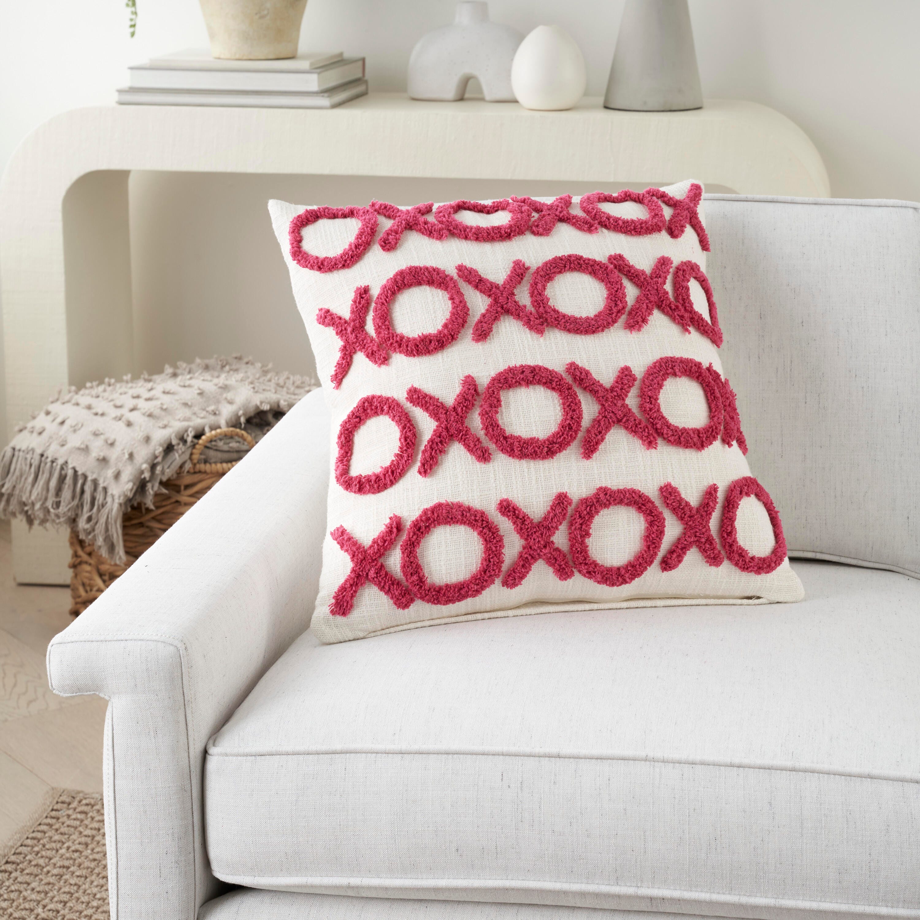 Mina Victory Tufted XOXO Indoor Throw Pillow, Hot Pink, large