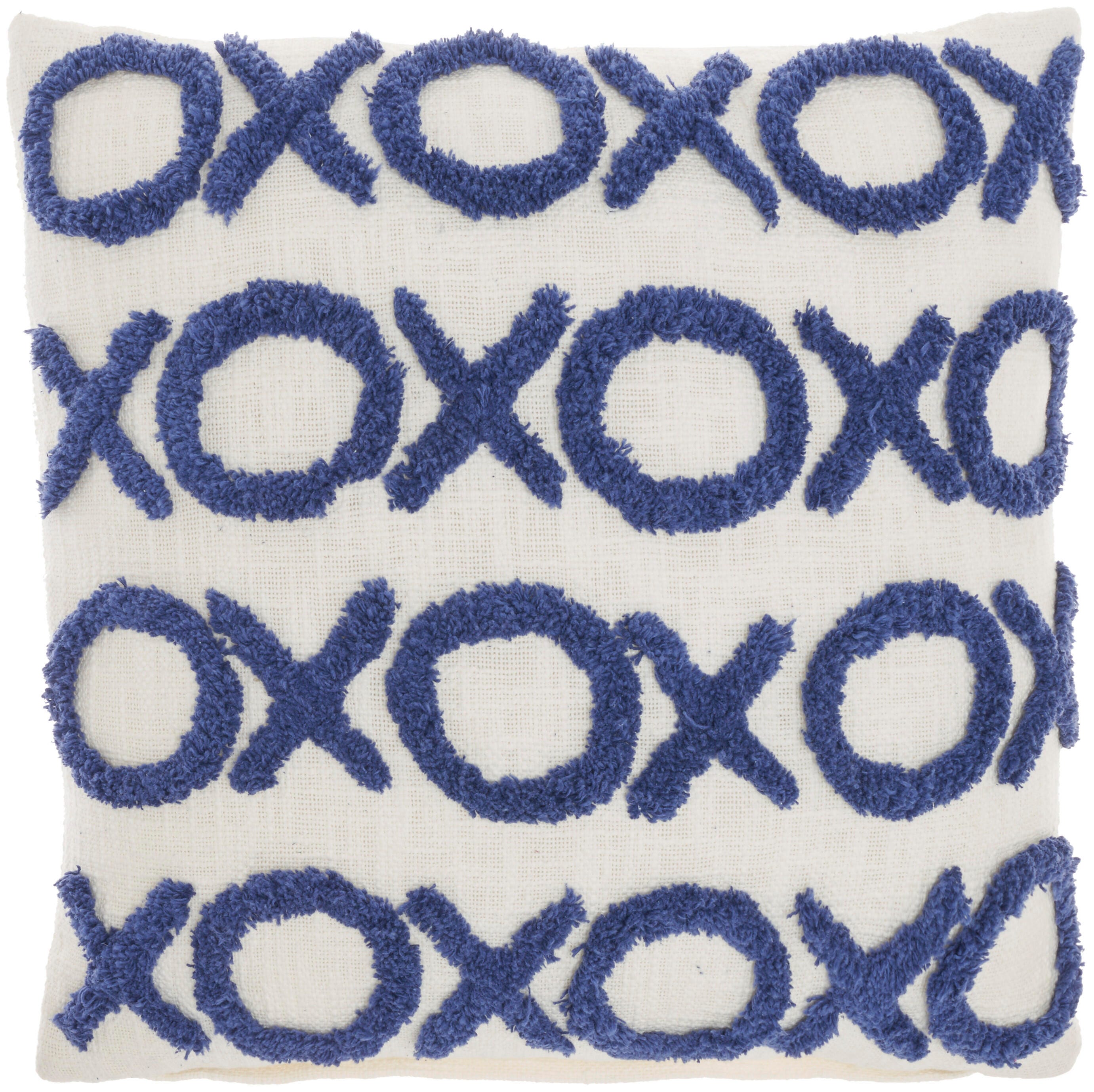 Mina Victory Tufted XOXO Indoor Throw Pillow, Blue Ink, large