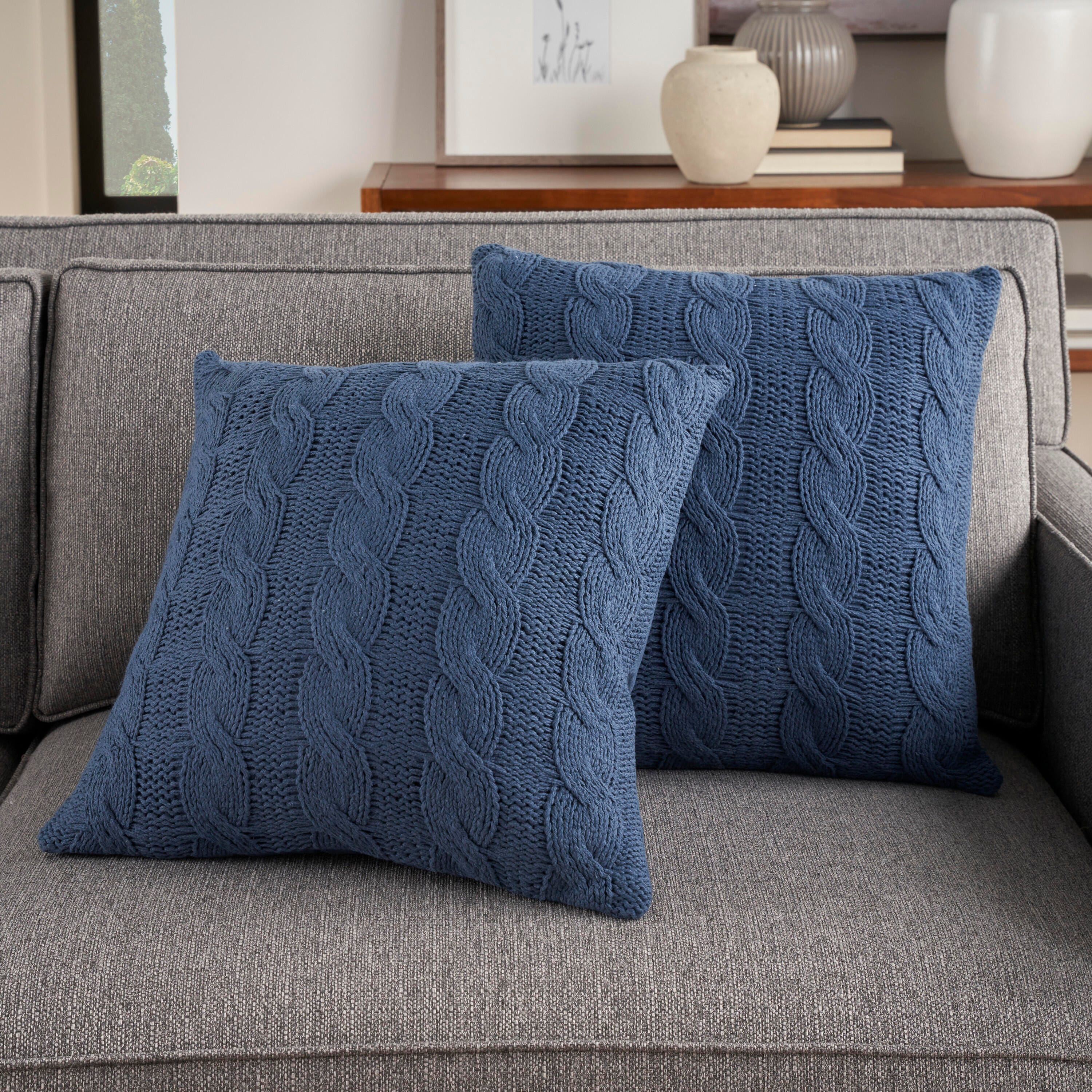 Mina Victory Cotton Knitted Indoor Throw Pillow (Set of 2), , large