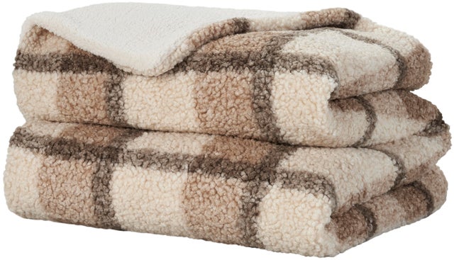 Mina Victory Faux Fur Plaid Sherpa Blanket