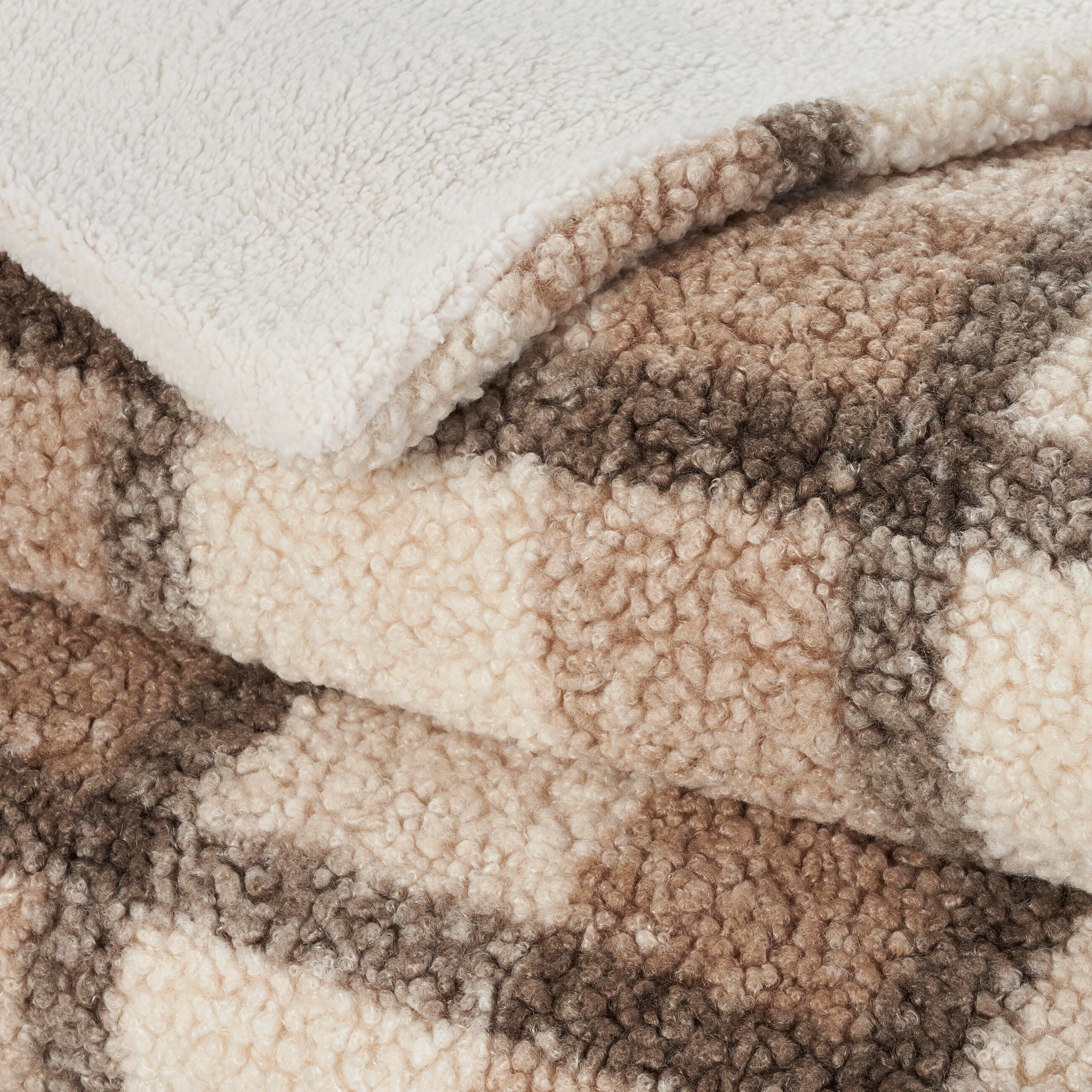 Mina Victory Faux Fur Plaid Curly Sherpa Indoor Throw Blanket, , large