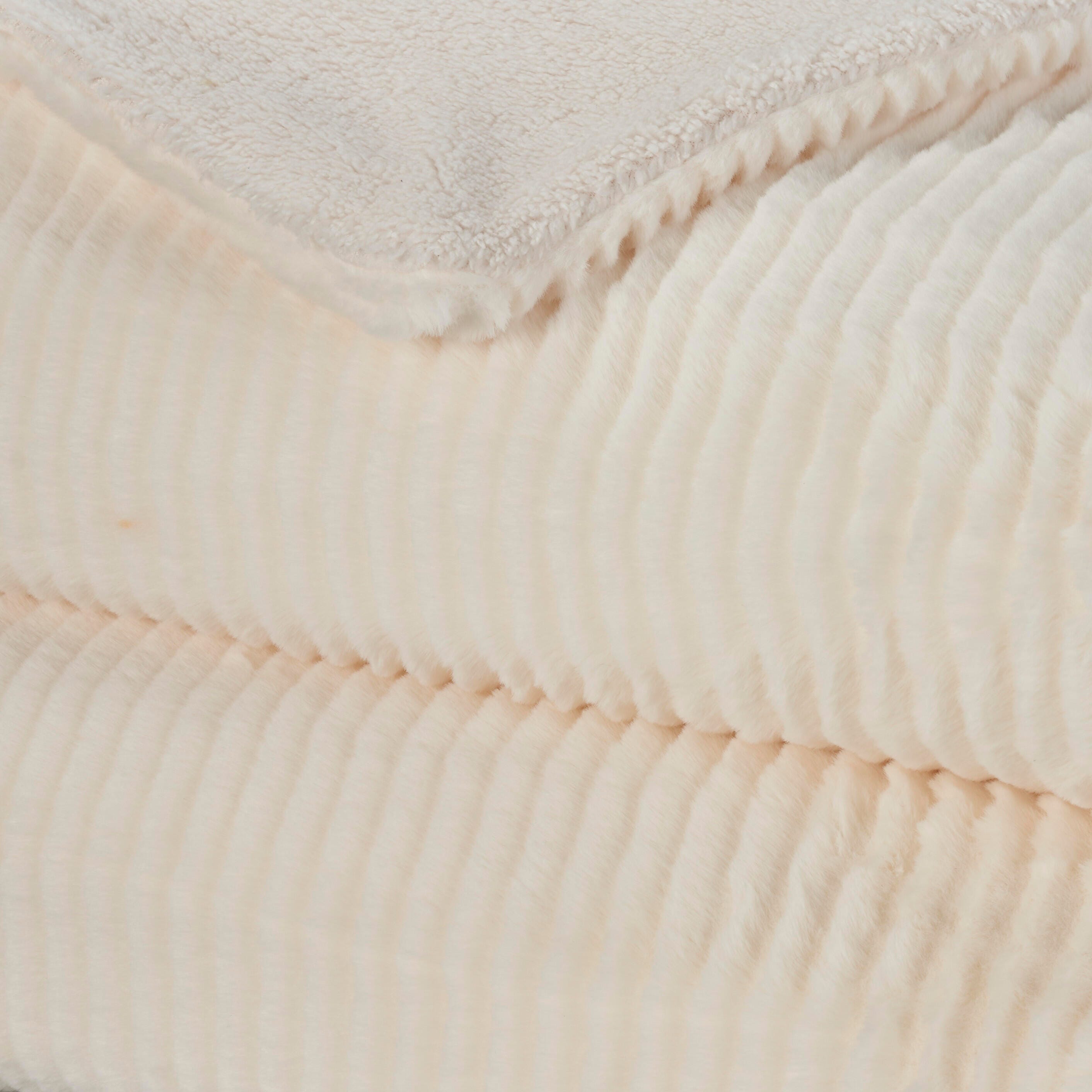 Mina Victory Faux Fur Layered Bunny Cut Indoor Throw Blanket, Ivory, large