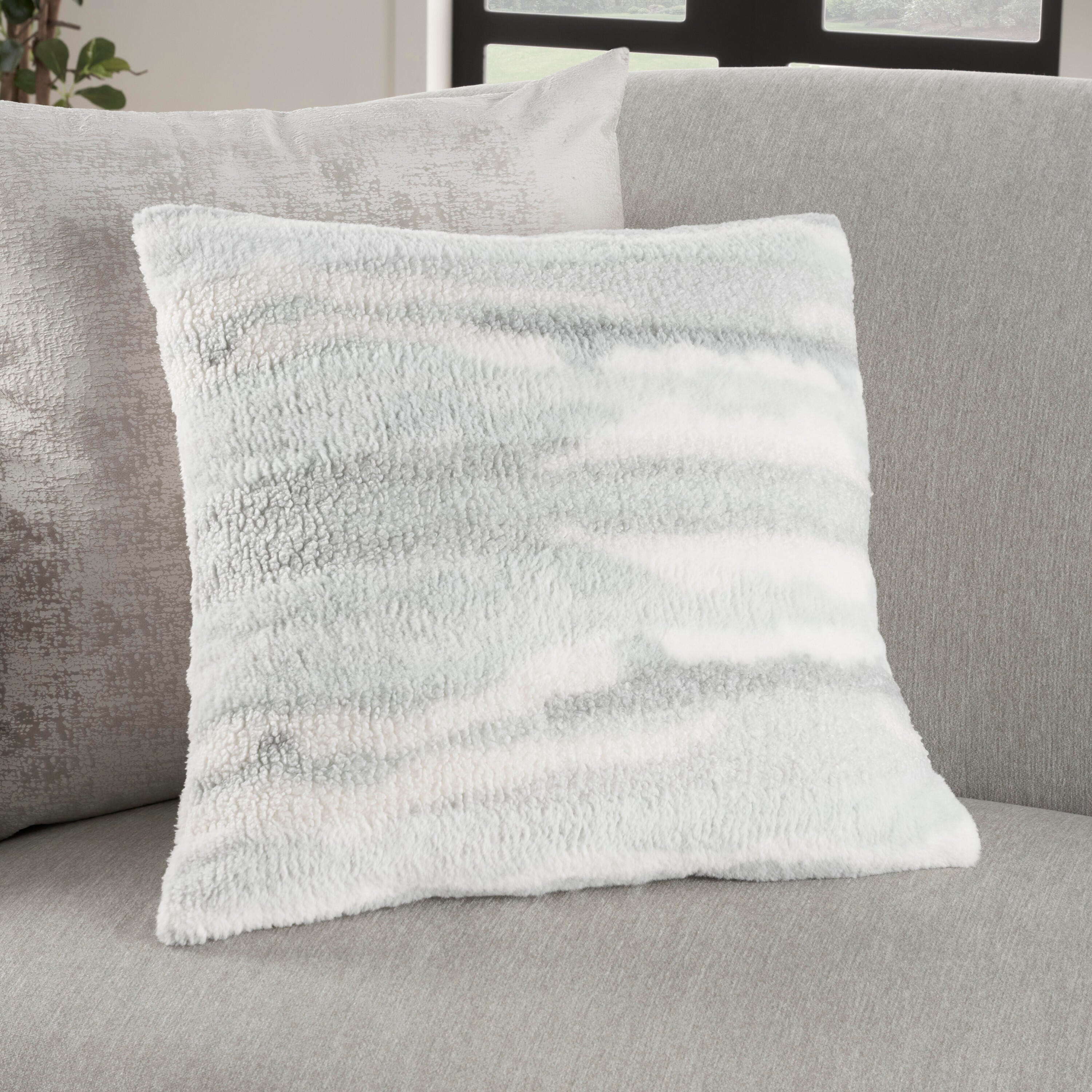 Mina Victory Faux Fur Jaquard Faux Fur Indoor Throw Pillow, Seafoam, rollover