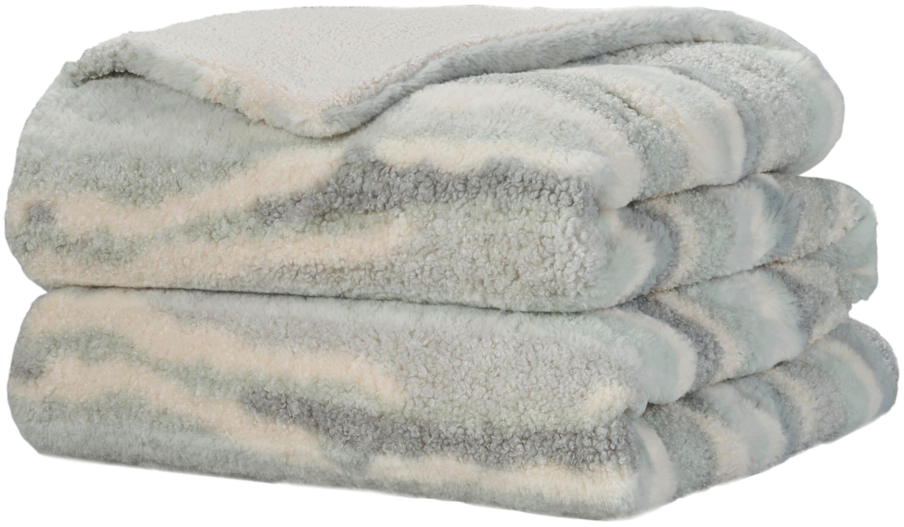 Mina Victory Faux Fur Jaquard Faux Fur Indoor Throw Blanket, Seafoam, large