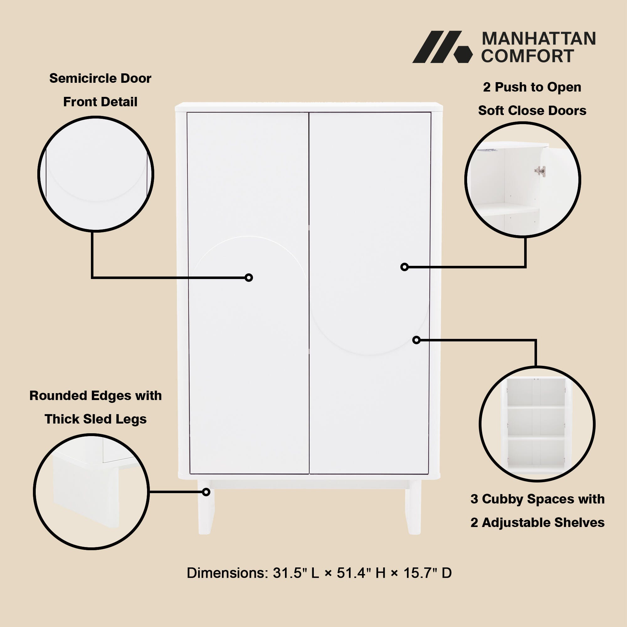 Manhattan Comfort Ella 32" Accent Cabinet, White, large