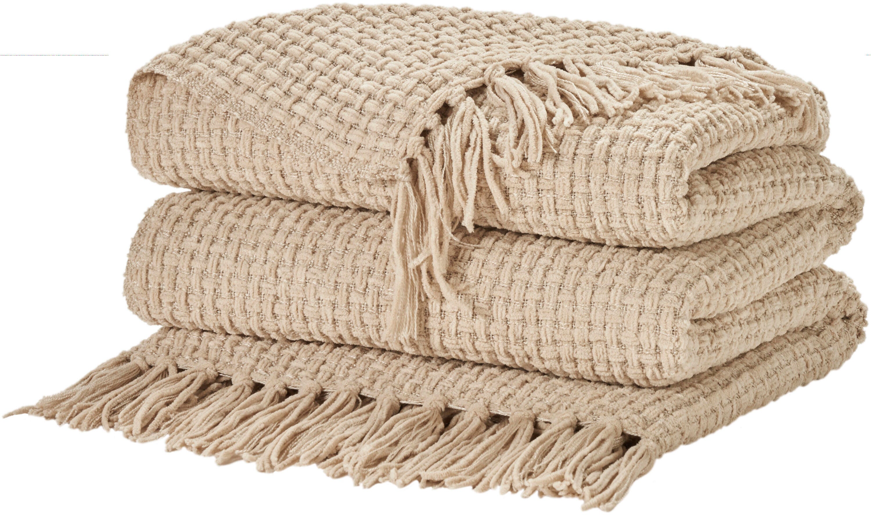 Mina Victory Woven Chenille Indoor Throw Blanket, Beige, large