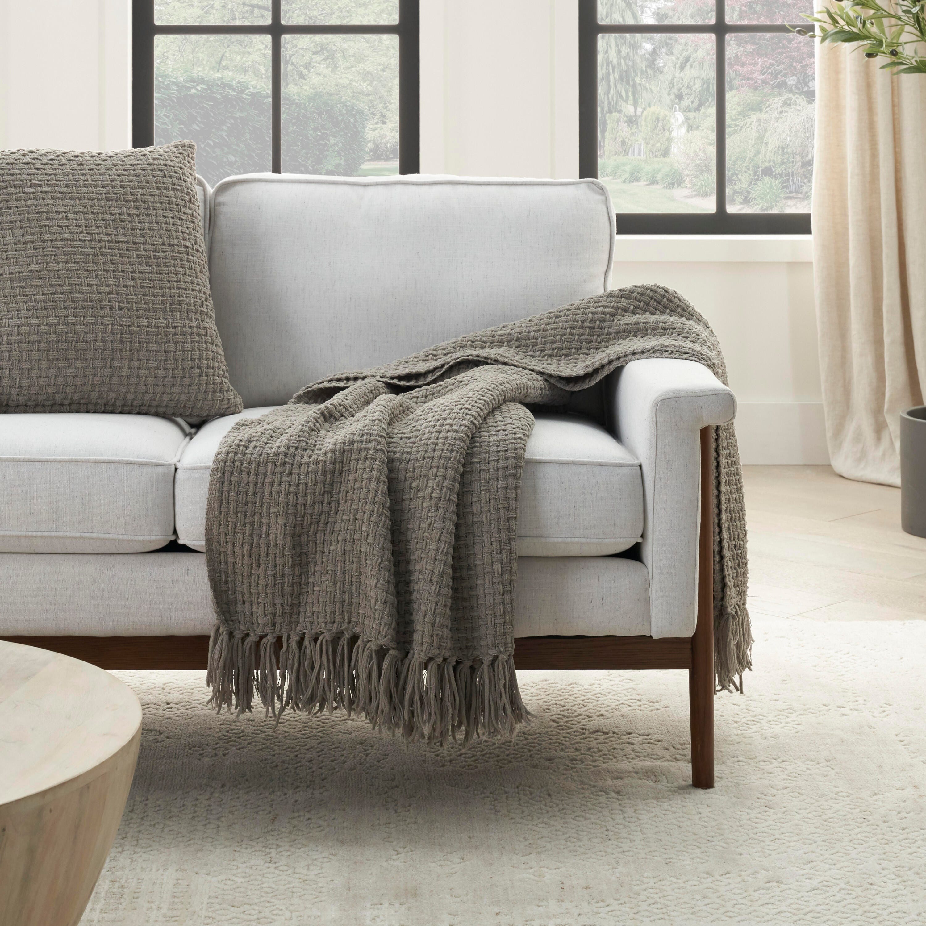 Mina Victory Woven Chenille Indoor Throw Blanket, Gray, rollover