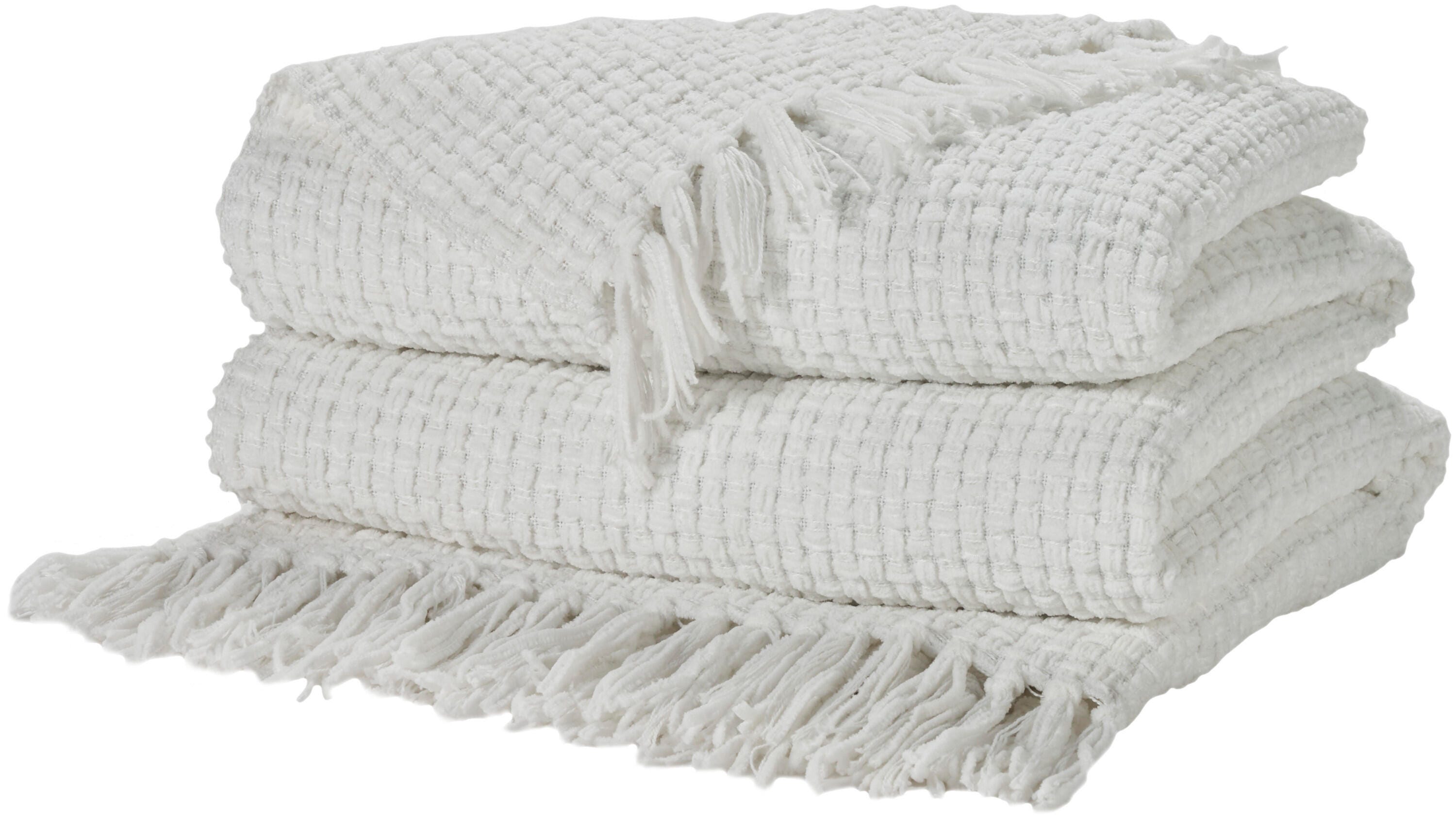 Mina Victory Woven Chenille Indoor Throw Blanket, White, large