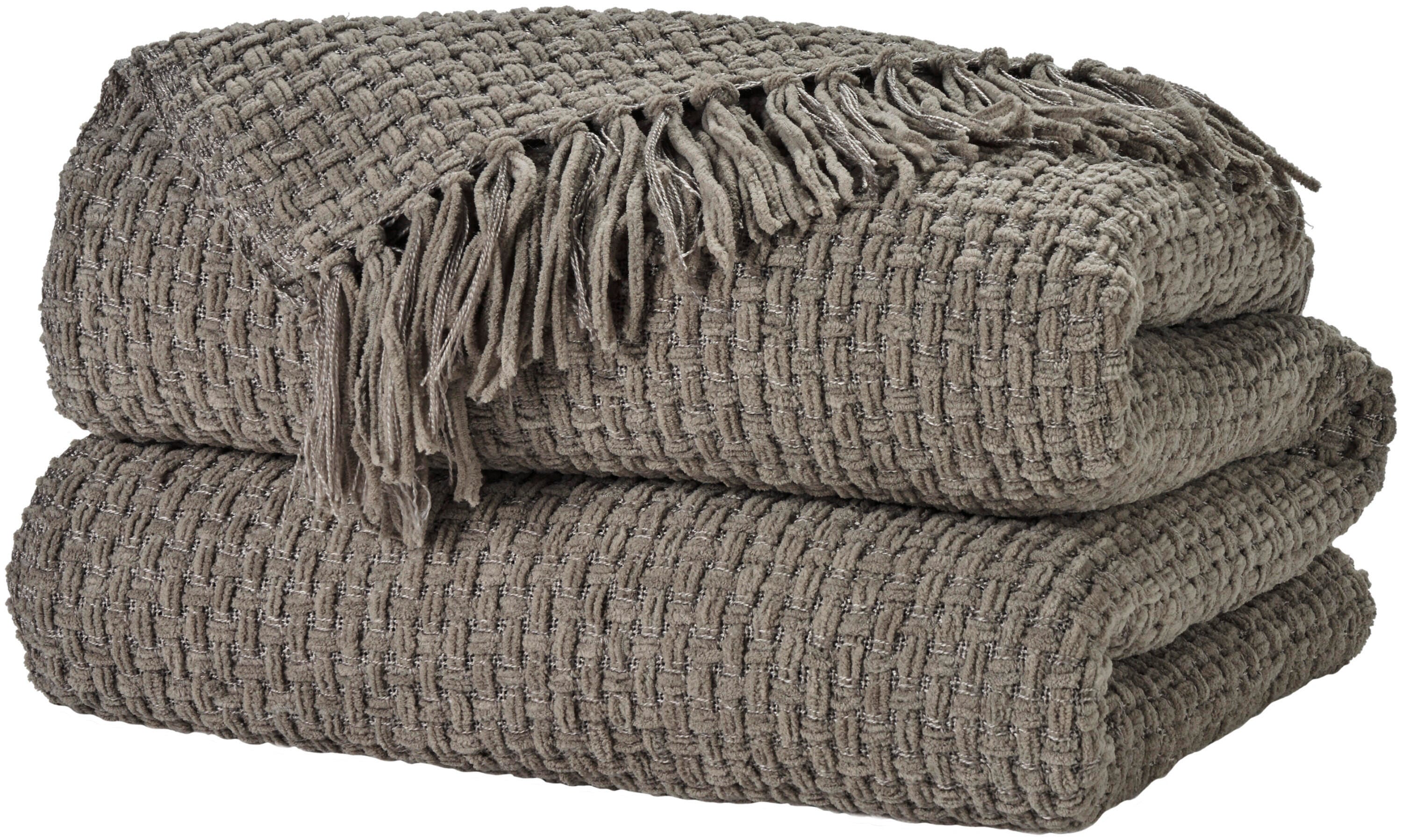 Mina Victory Woven Chenille Indoor Throw Blanket, Gray, large