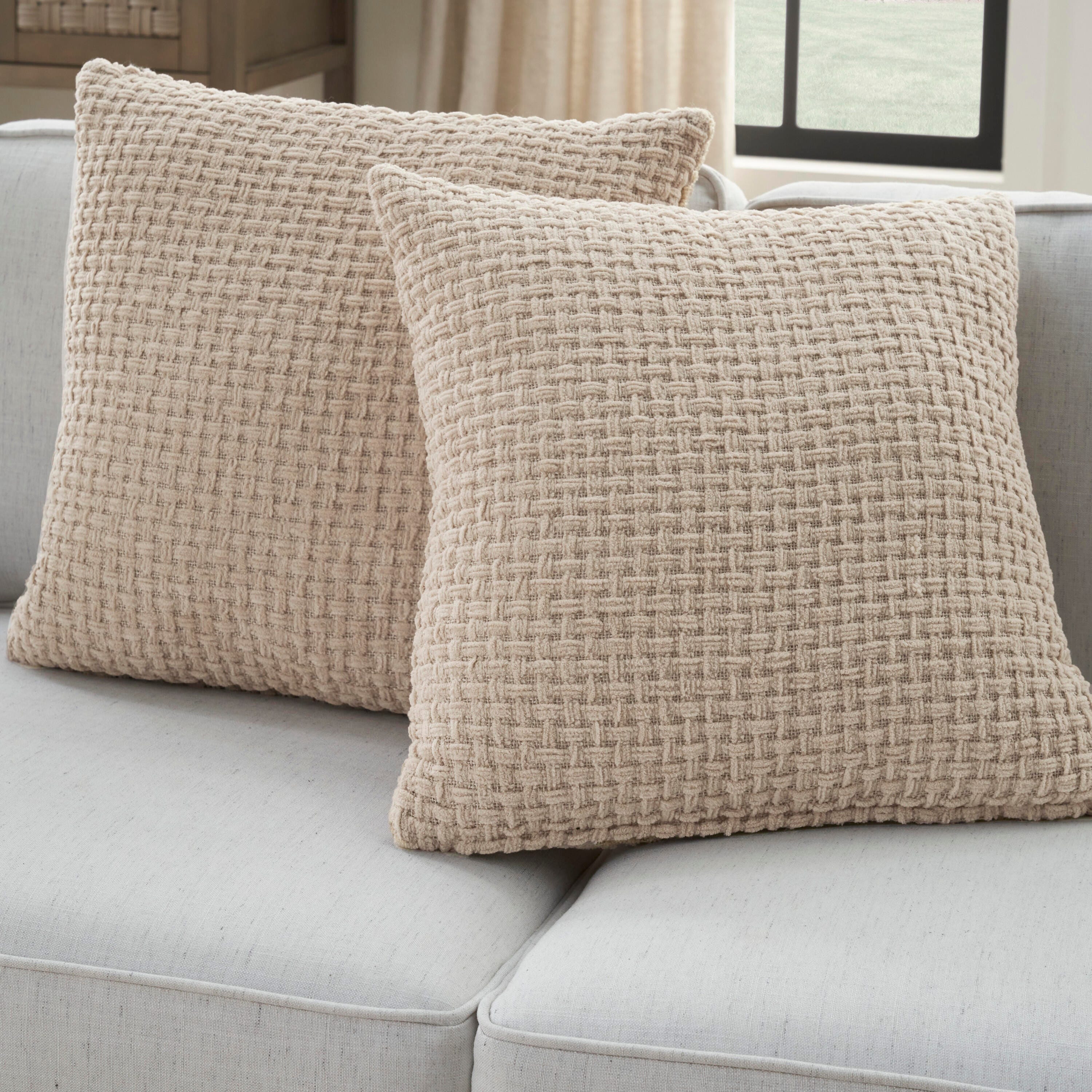 Mina Victory Woven Chenille Indoor Throw Pillow (Set of 2), Beige, rollover