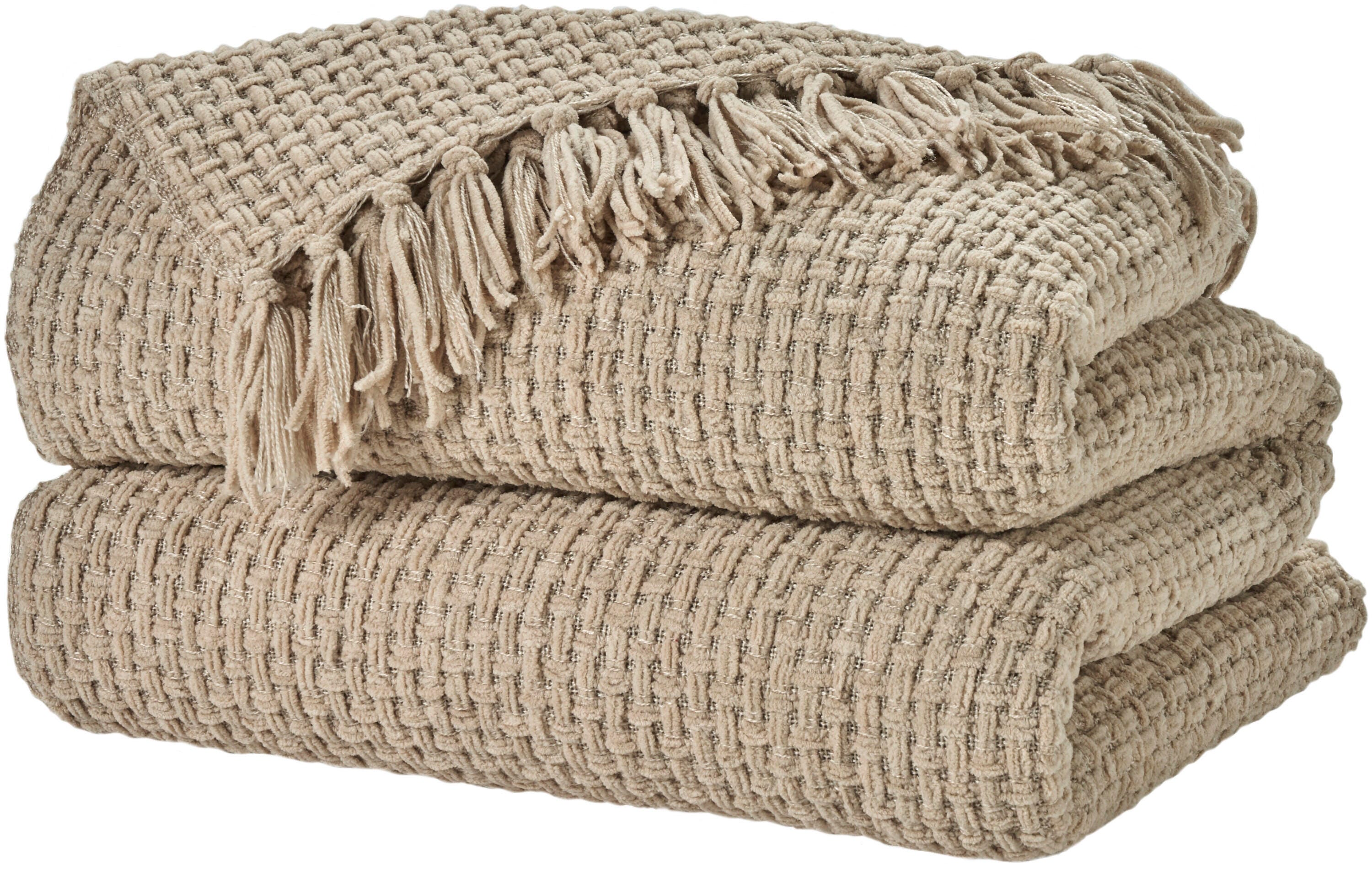 Mina Victory Woven Chenille Indoor Throw Blanket, Beige, large