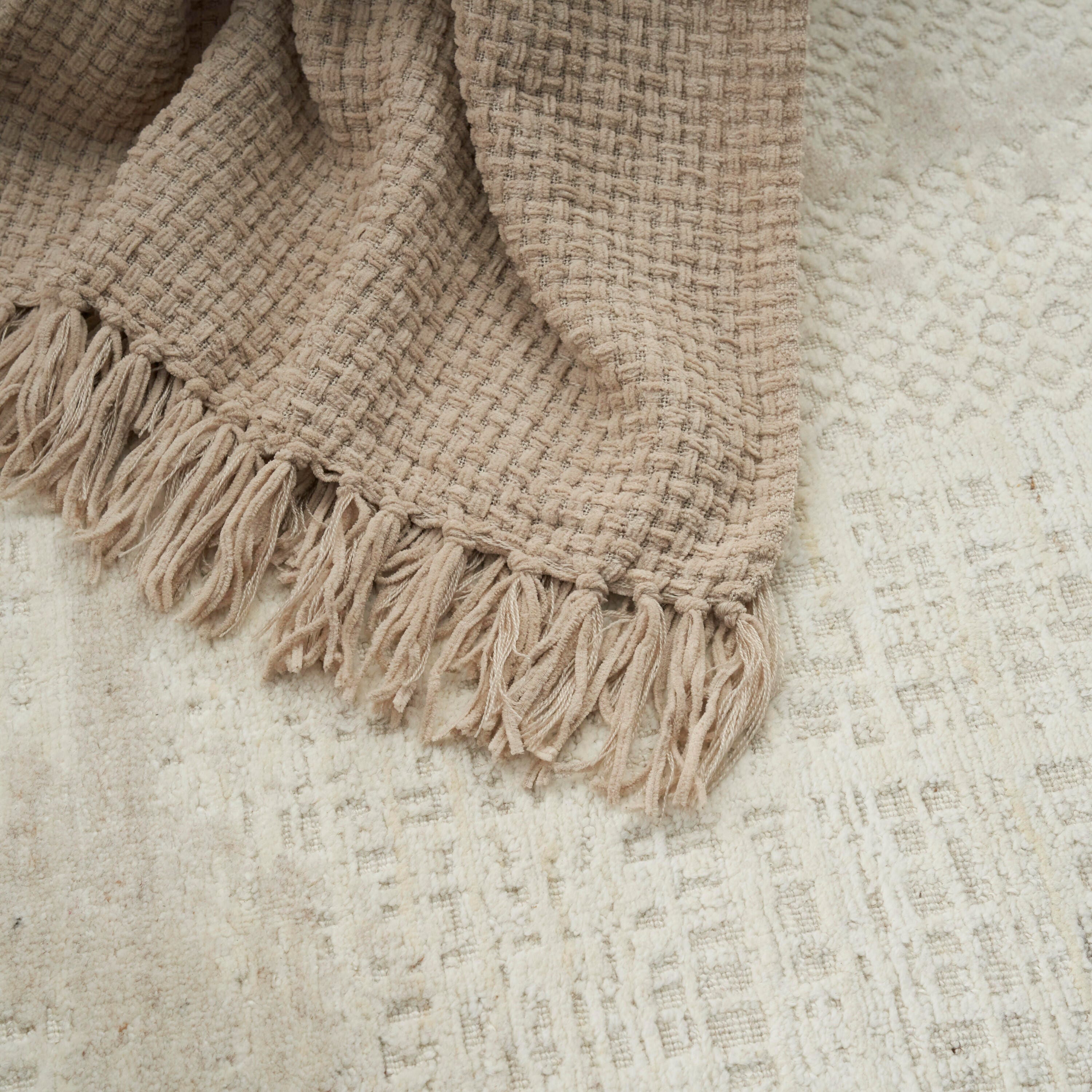Mina Victory Woven Chenille Indoor Throw Blanket, Beige, large