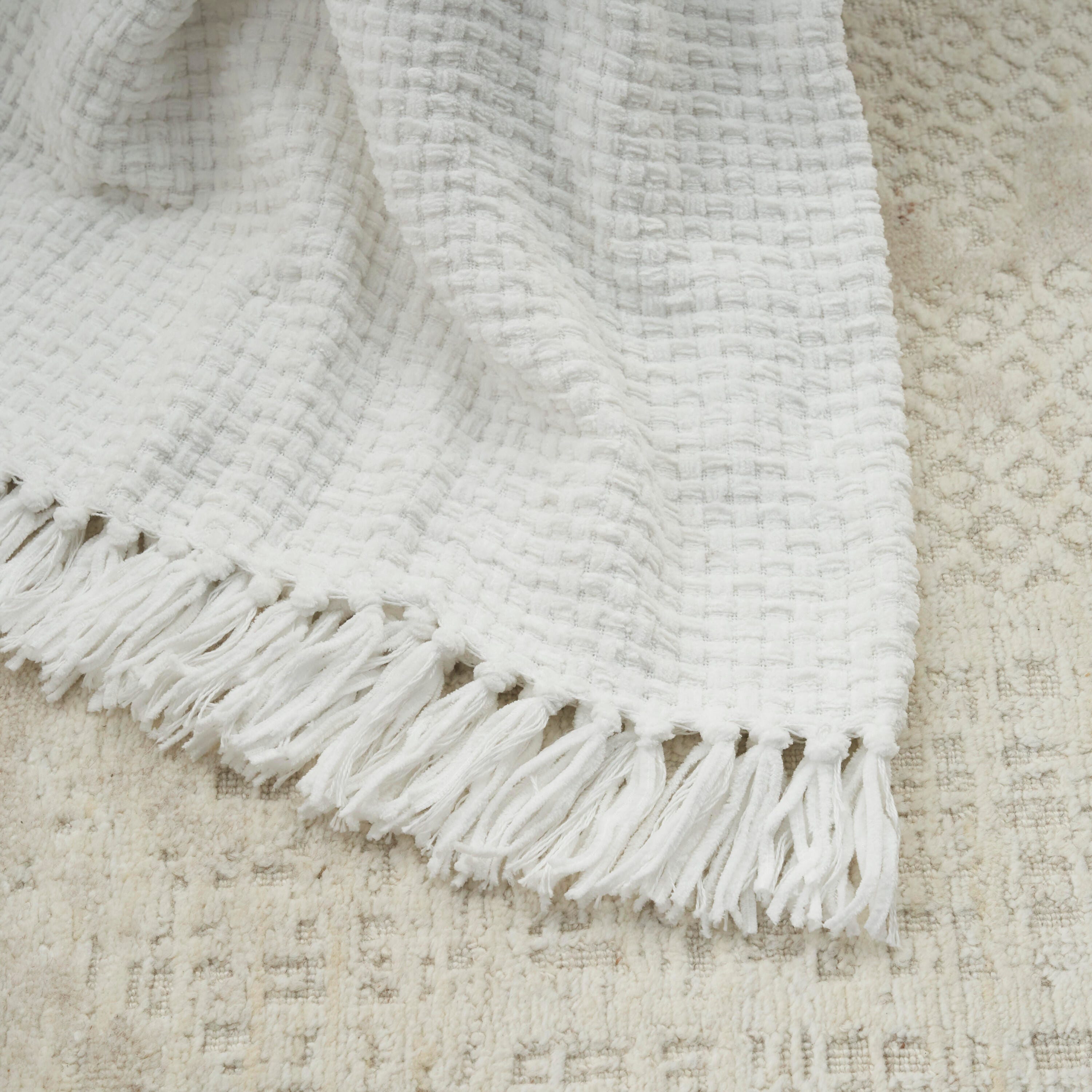 Mina Victory Woven Chenille Indoor Throw Blanket, White, large