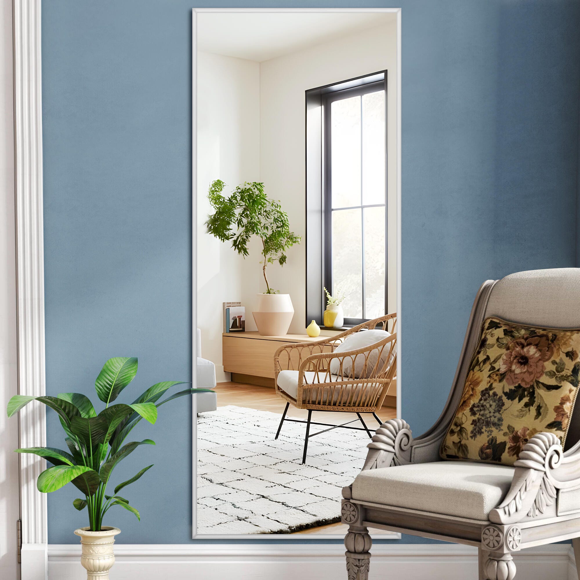 Dulcea 21" x 64" Framed Full Length Mirror, Silver, large
