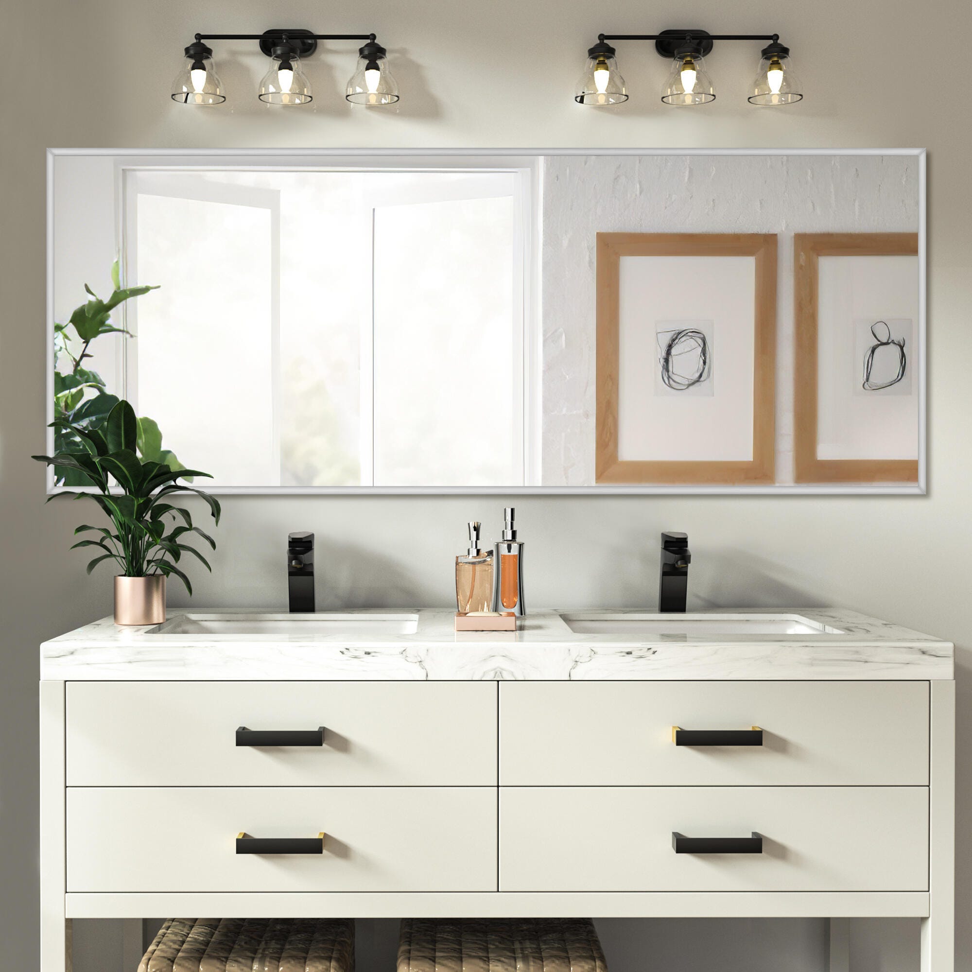 Dulcea 21" x 64" Framed Full Length Mirror, Silver, large