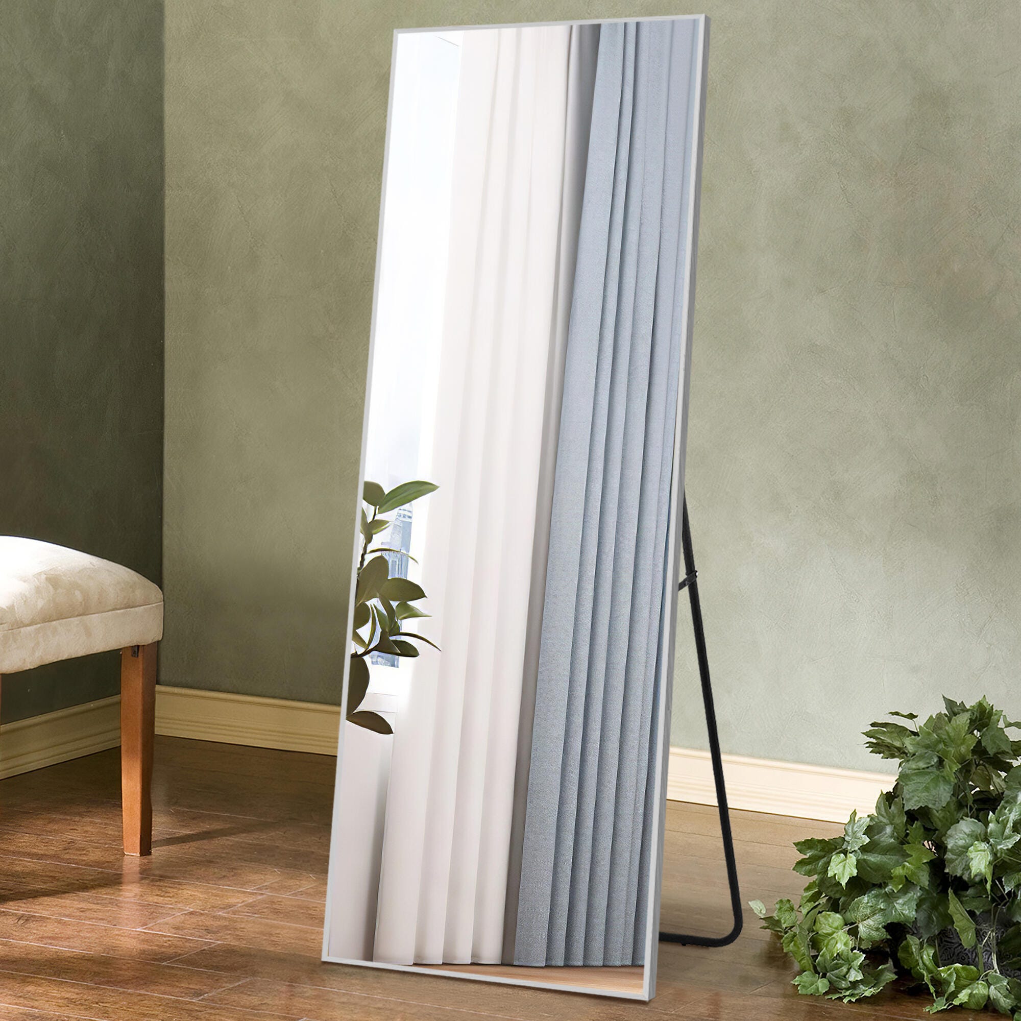 Dulcea 21" x 64" Framed Full Length Mirror, Silver, large