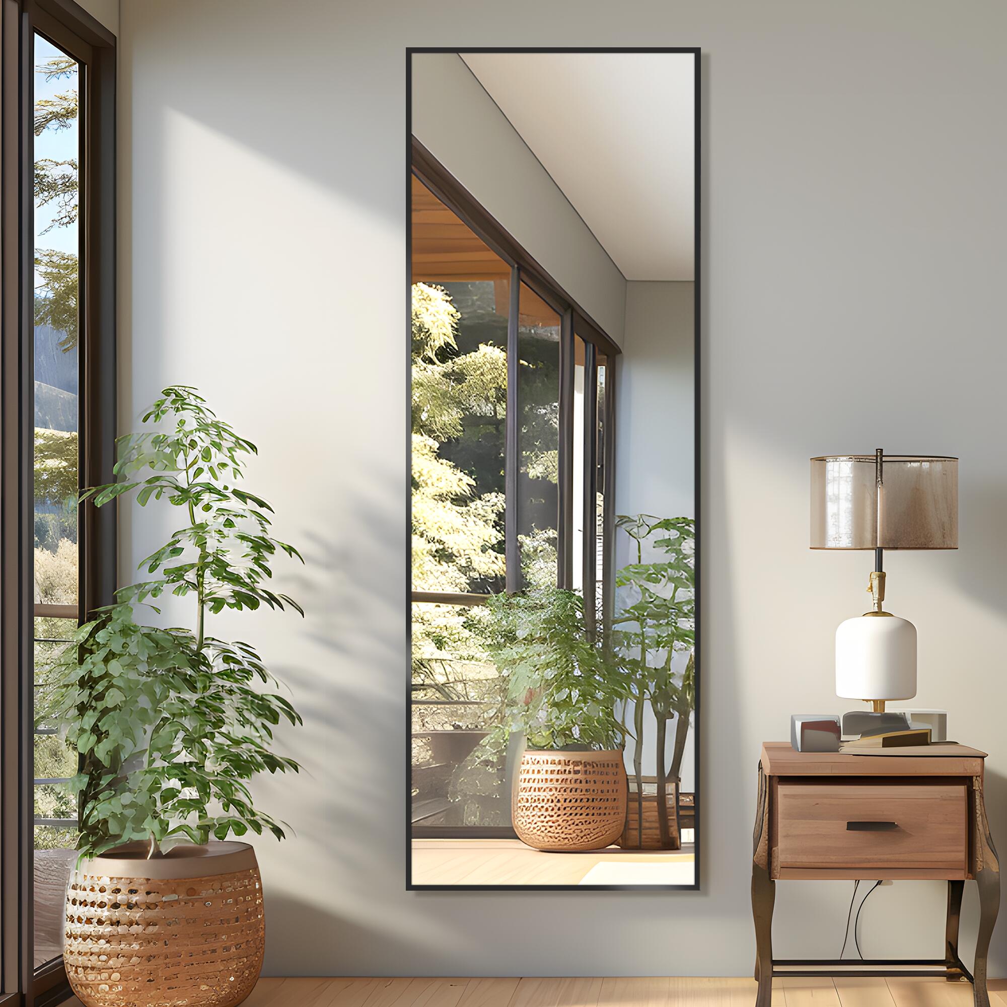 Dulcea 21" x 64" Full Length Mirror, Black, large
