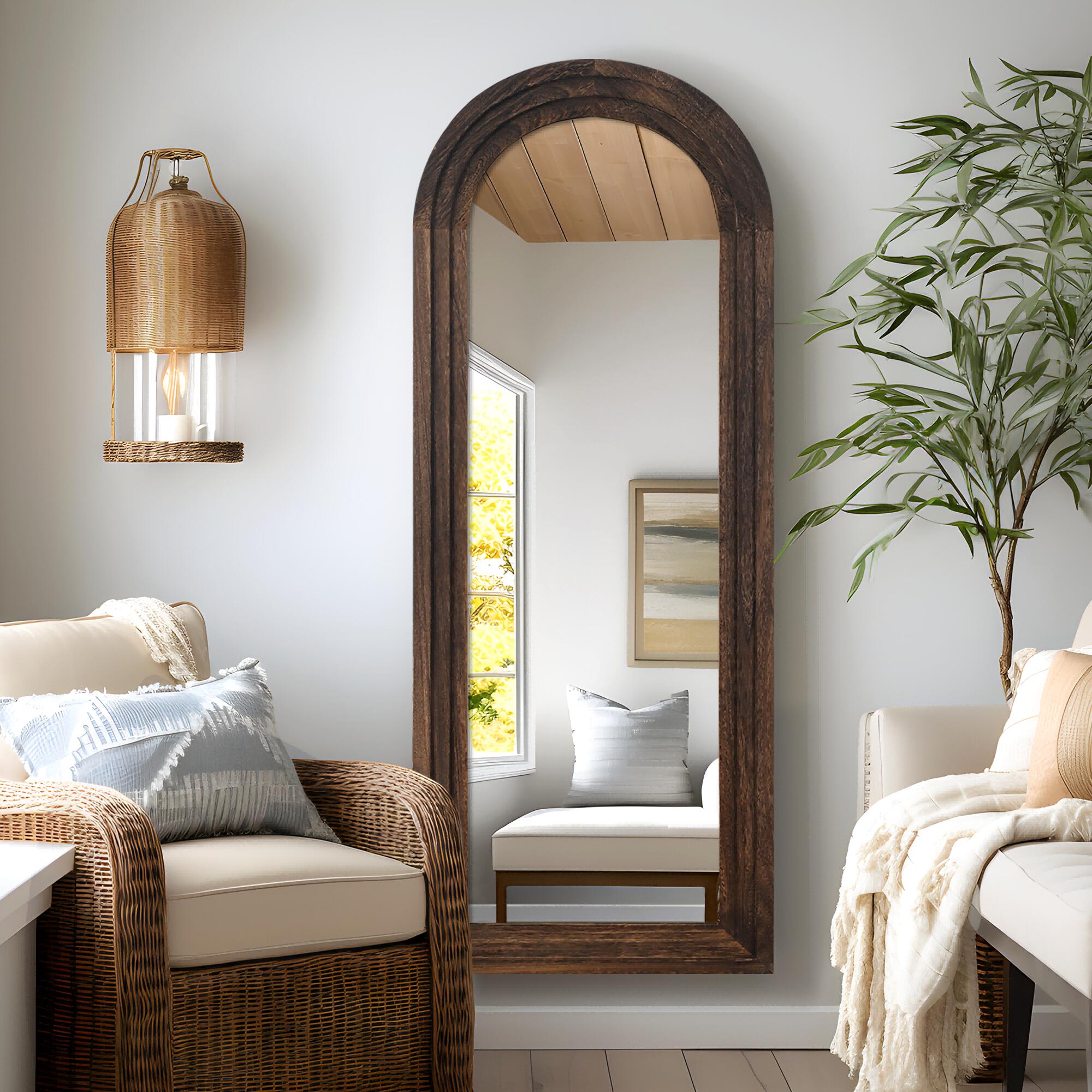 Feronia 21" x 64" Classic Arched Leaning Mirror, Brown, large