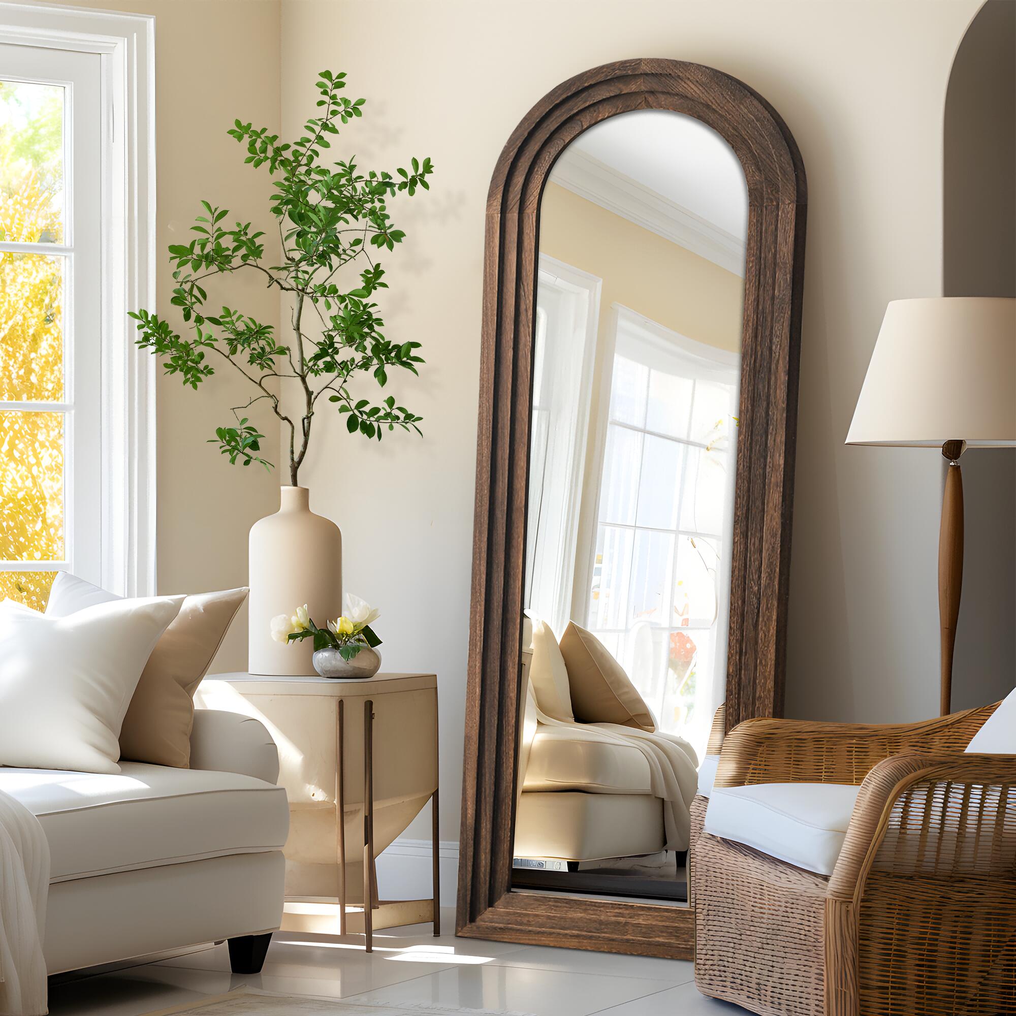 Feronia 21" x 64" Classic Arched Leaning Mirror, Brown, large