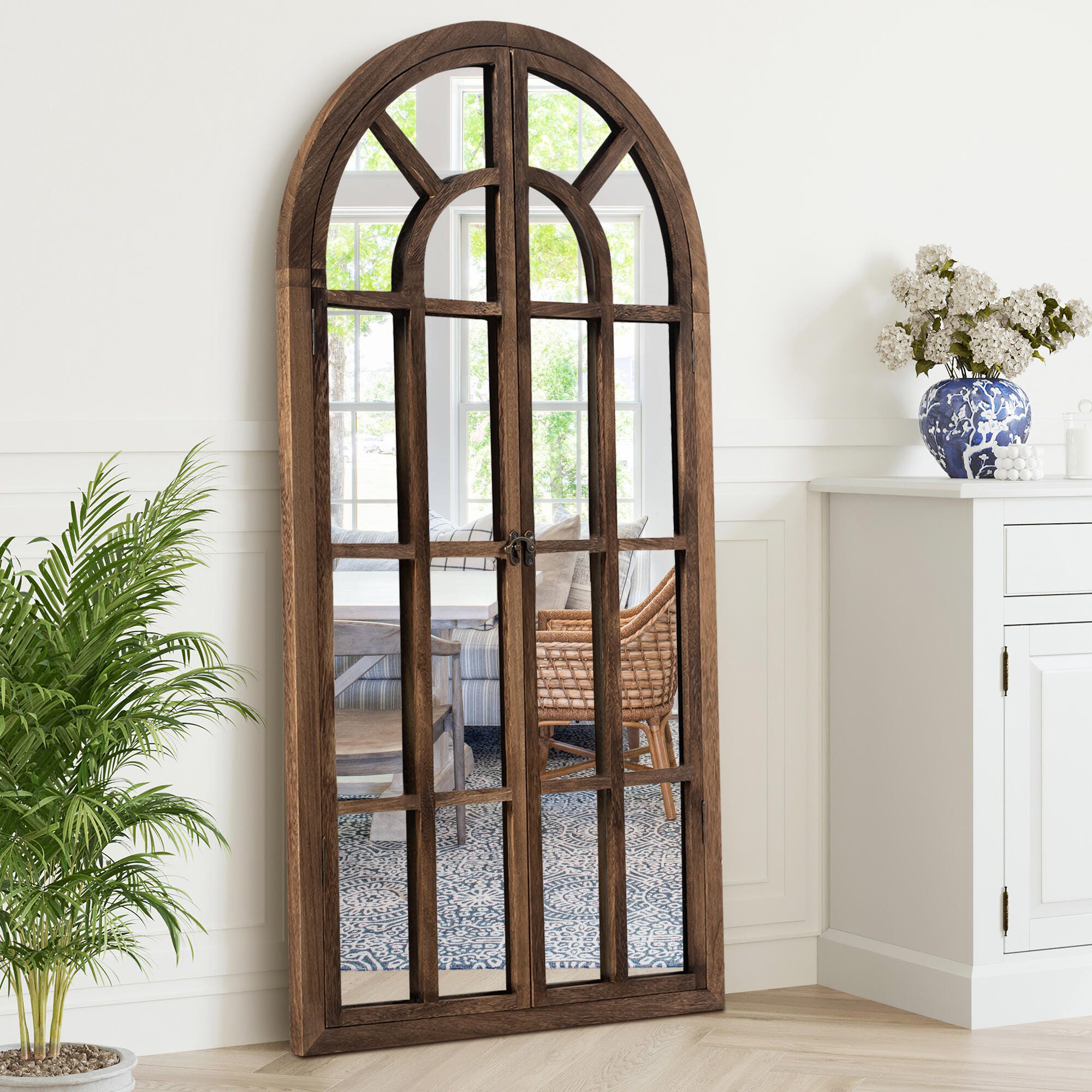 Feronia 31" x 71" Arched Floor Mirror, Brown, large