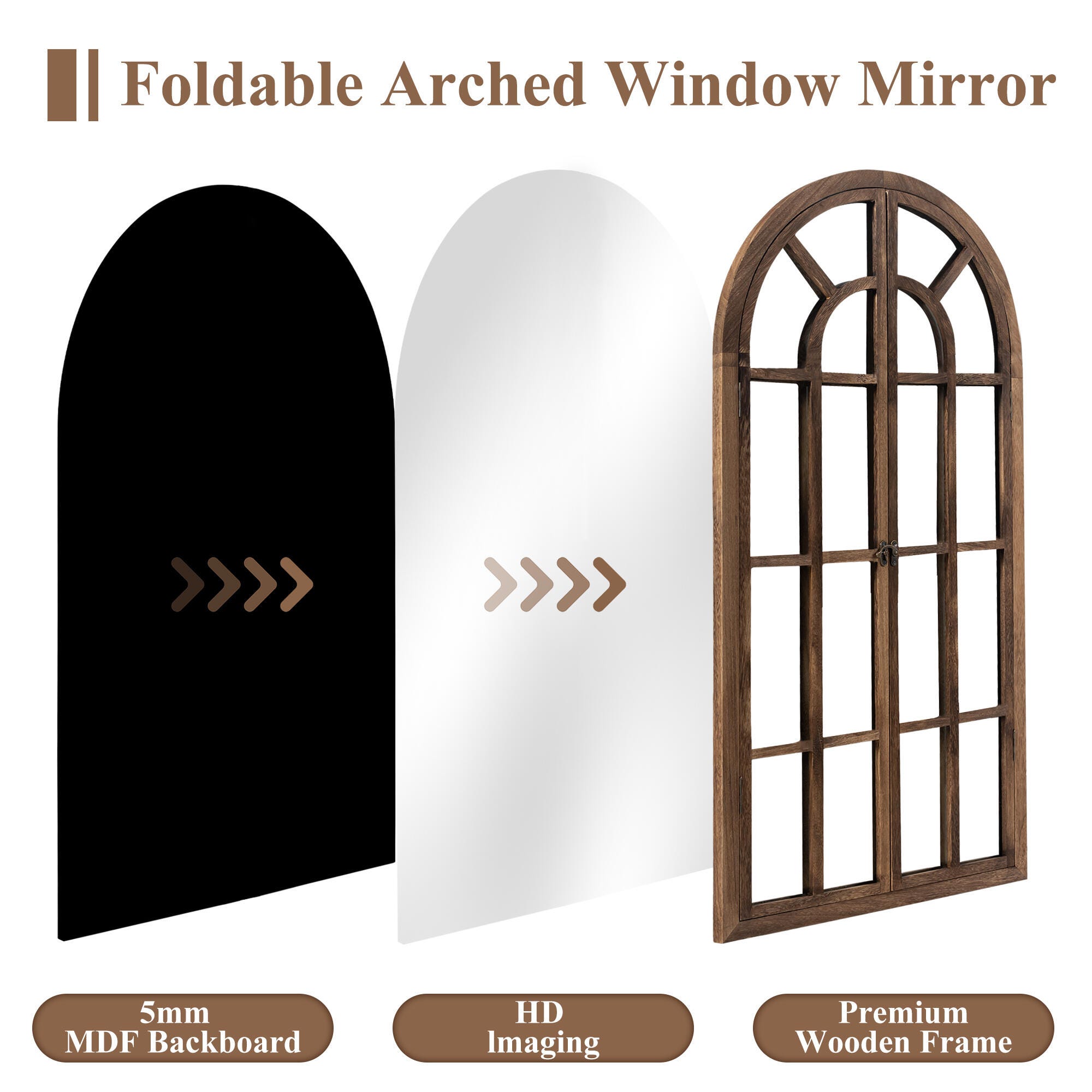 Feronia 31" x 71" Arched Floor Mirror, Brown, large