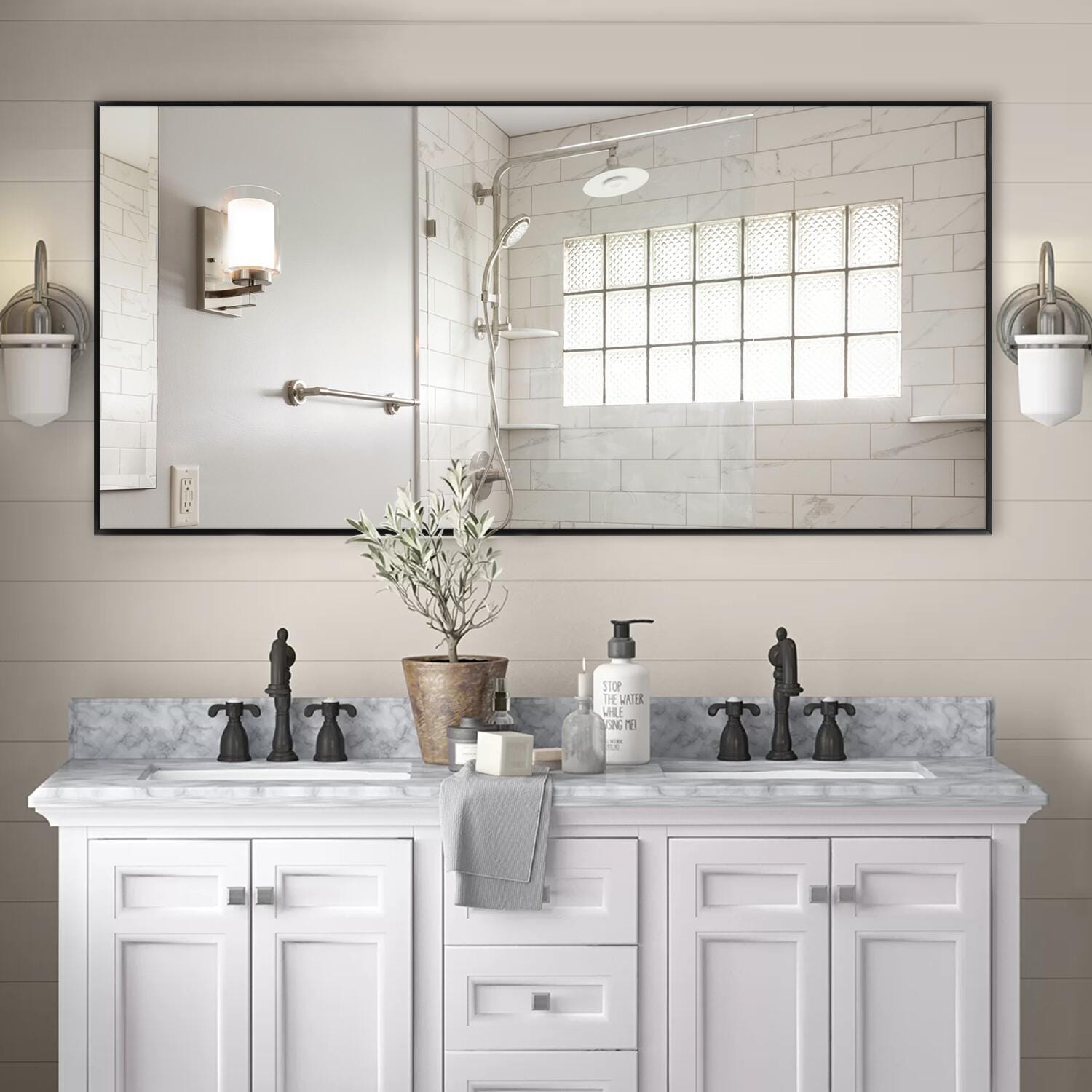 Feronia 34" x 71" Floor Mirror, Black, large