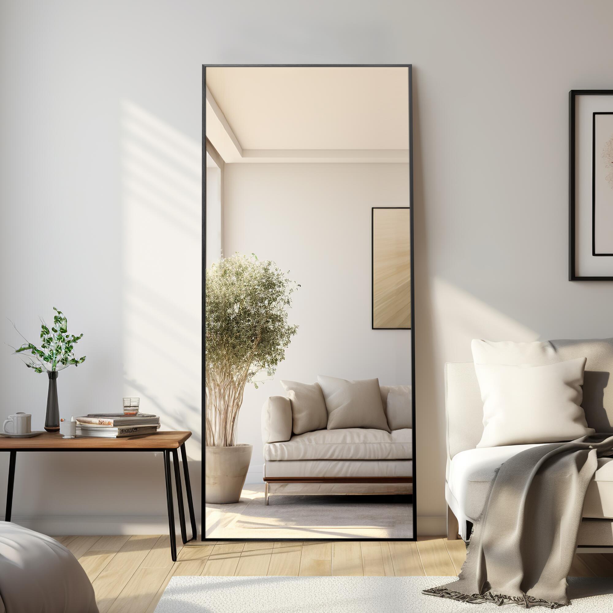 Feronia 34" x 71" Floor Mirror, Black, large