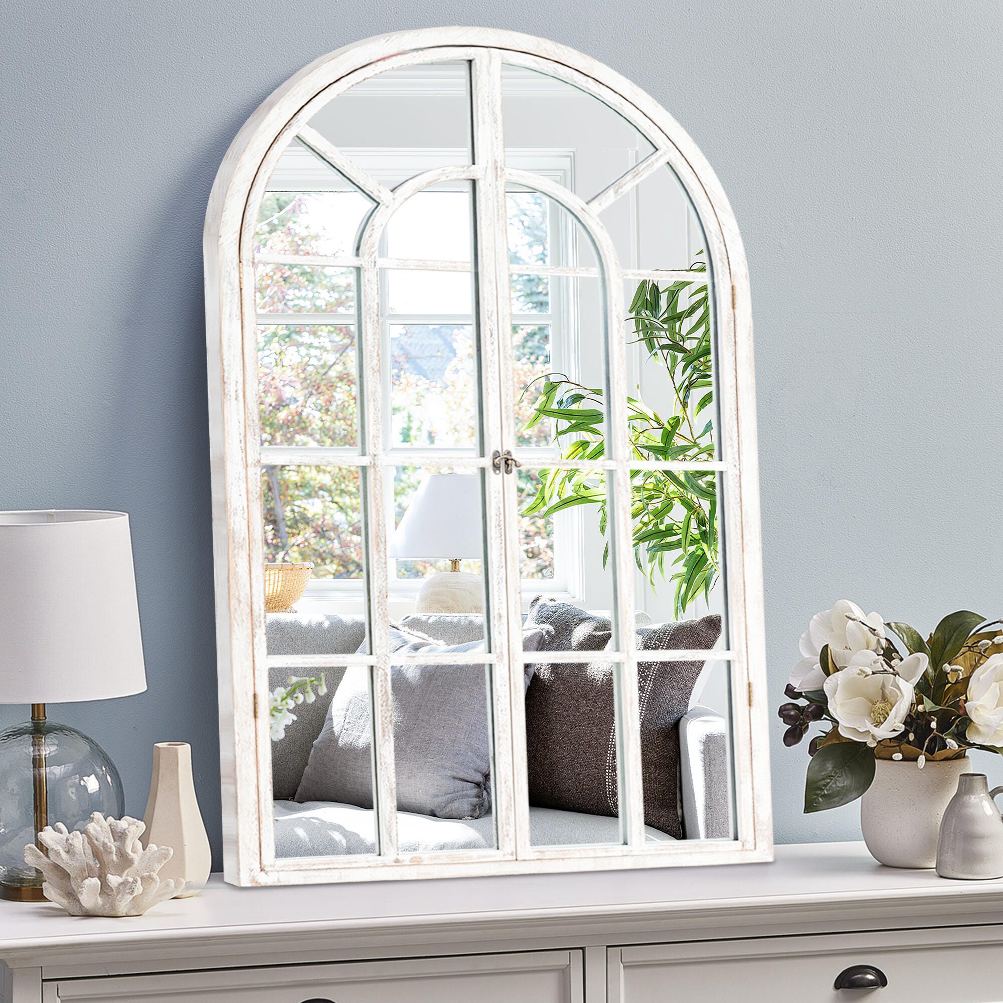 Feronia 24" x 36"  Arched Wall Mirror, White, large