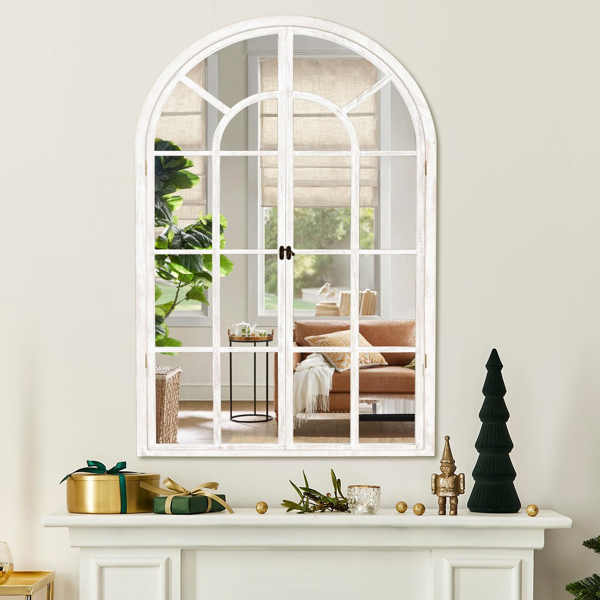 Feronia 24" x 36"  Arched Wall Mirror, White, large