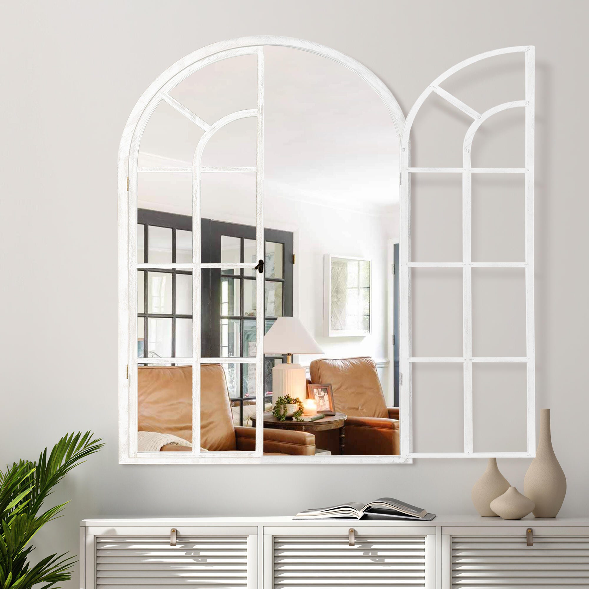 Feronia 24" x 36"  Arched Wall Mirror, White, large