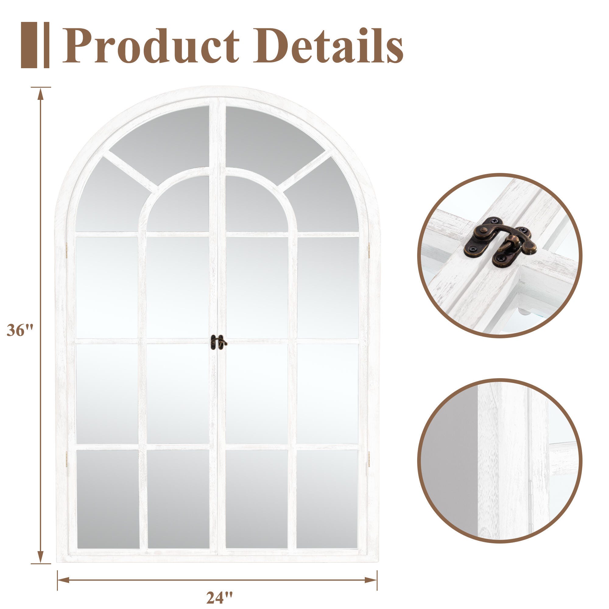 Feronia 24" x 36"  Arched Wall Mirror, White, large