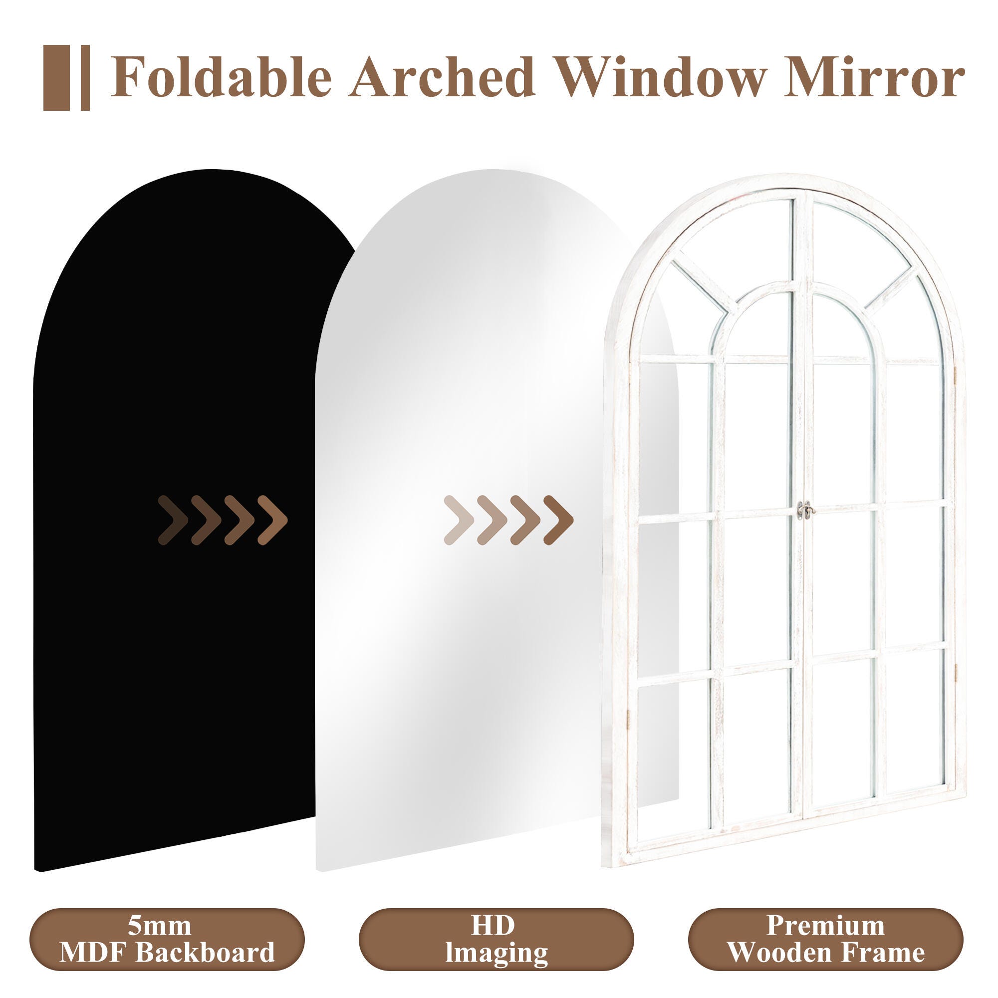 Feronia 24" x 36"  Arched Wall Mirror, White, large
