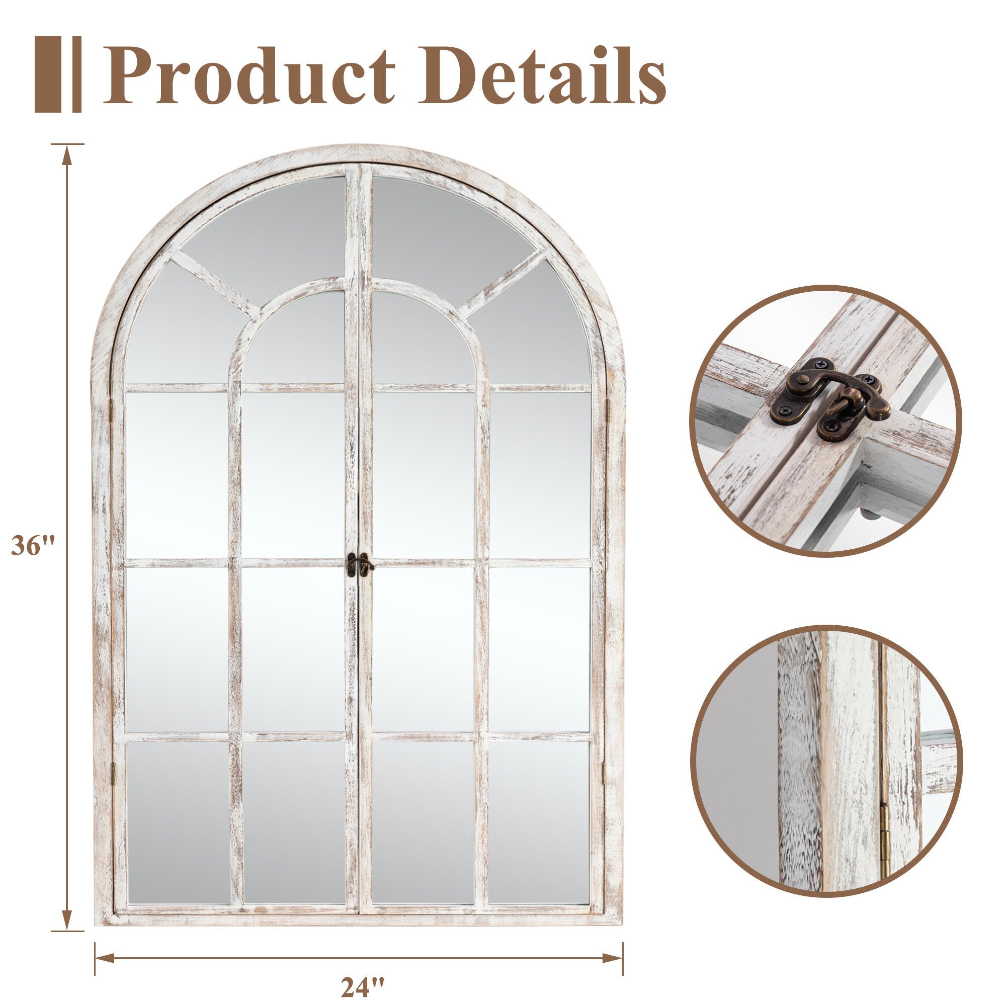 Feronia 24" x 36"  Arched Wall Mirror, Weathered White, large