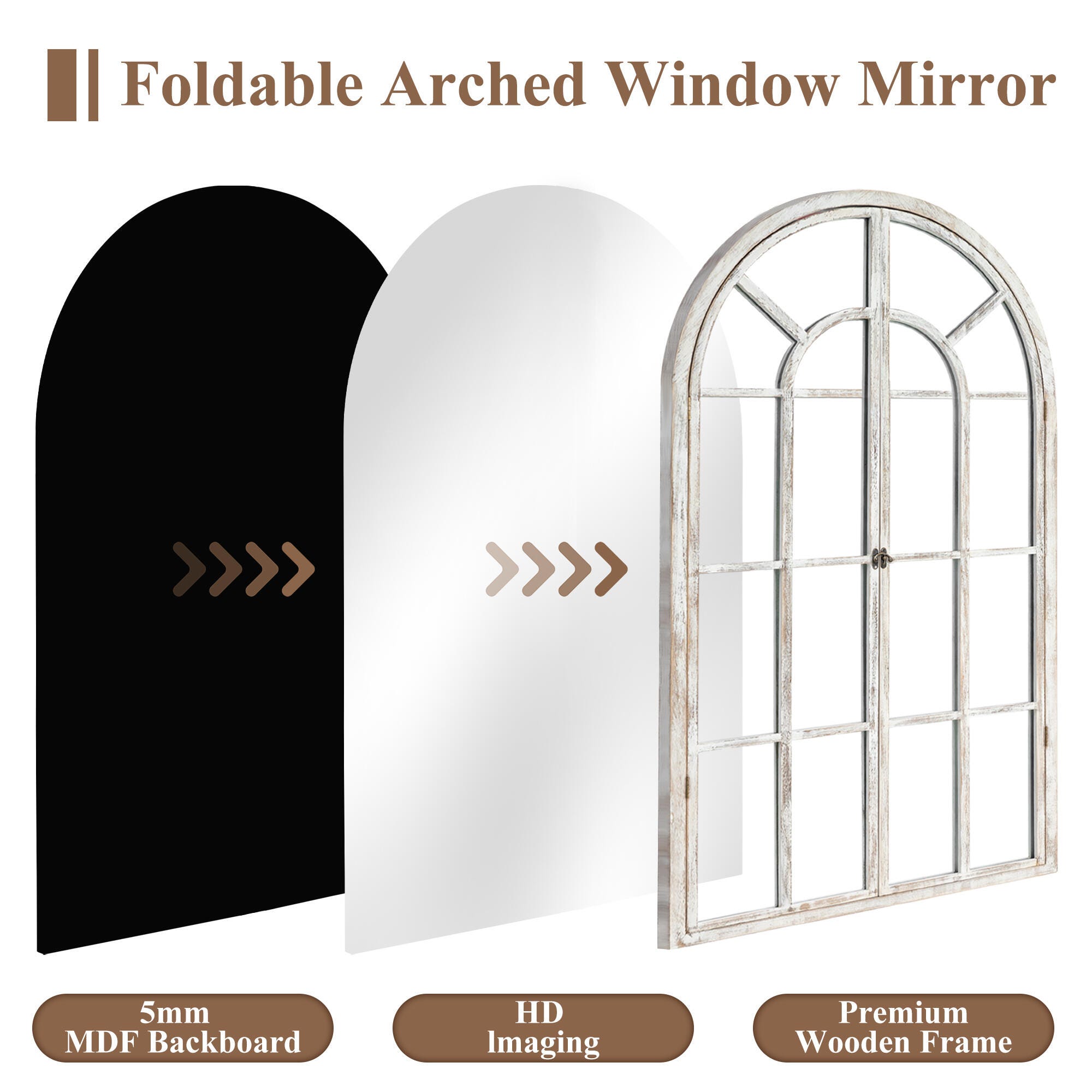 Feronia 24" x 36"  Arched Wall Mirror, Weathered White, large