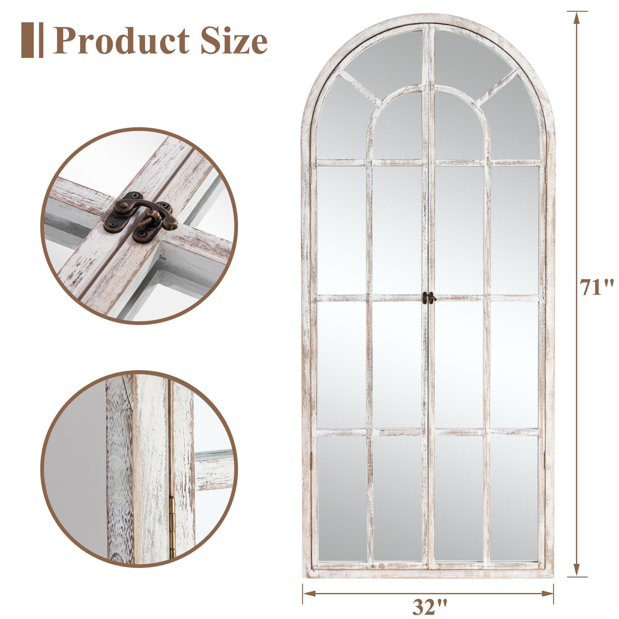 Feronia 31" x 71" Arched Floor Mirror, Weathered White, large