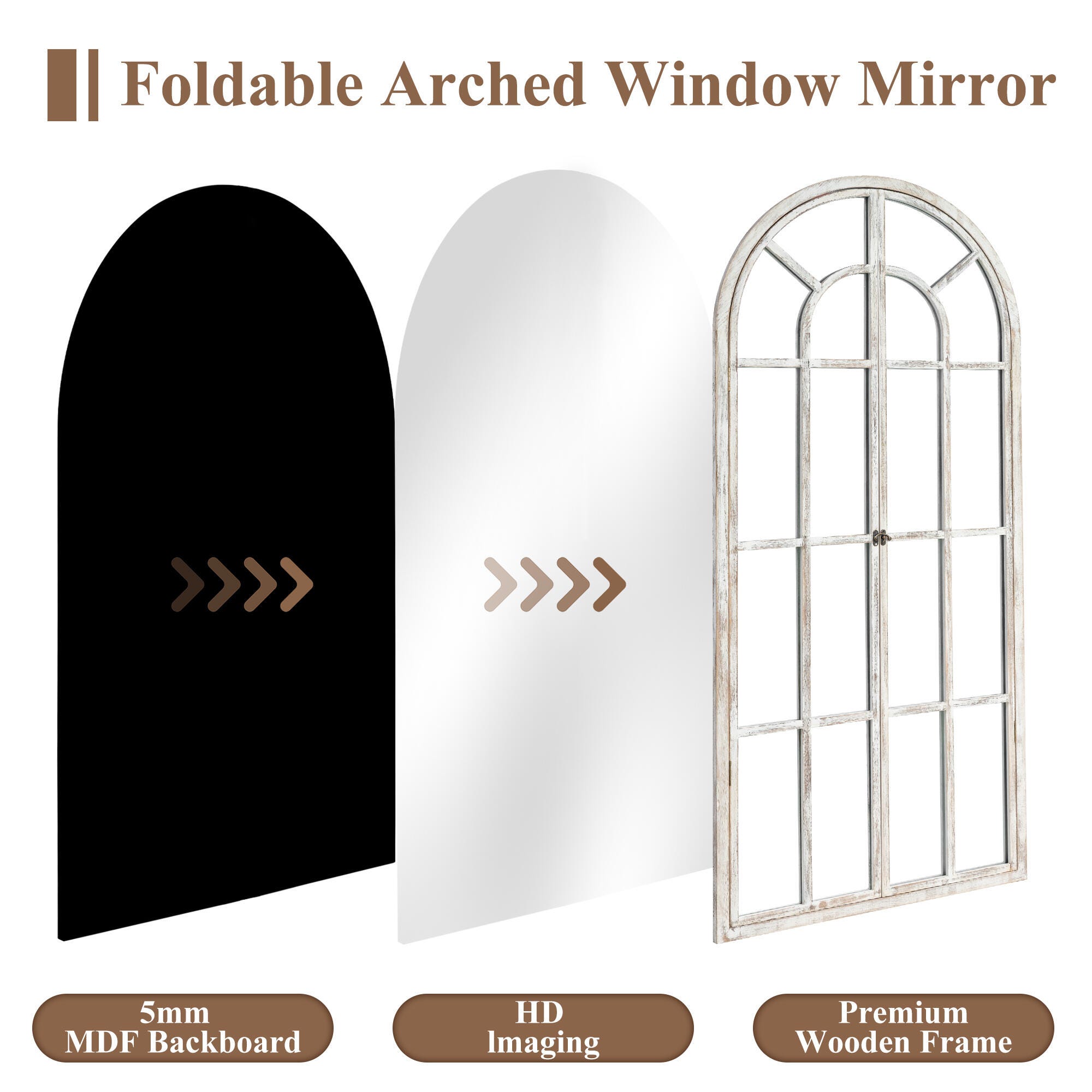 Feronia 31" x 71" Arched Floor Mirror, Weathered White, large