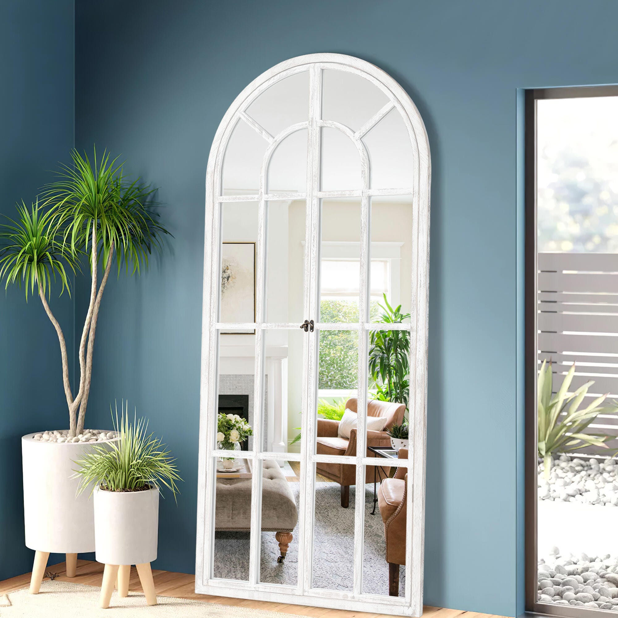 Feronia 31" x 71" Arched Floor Mirror, White, large