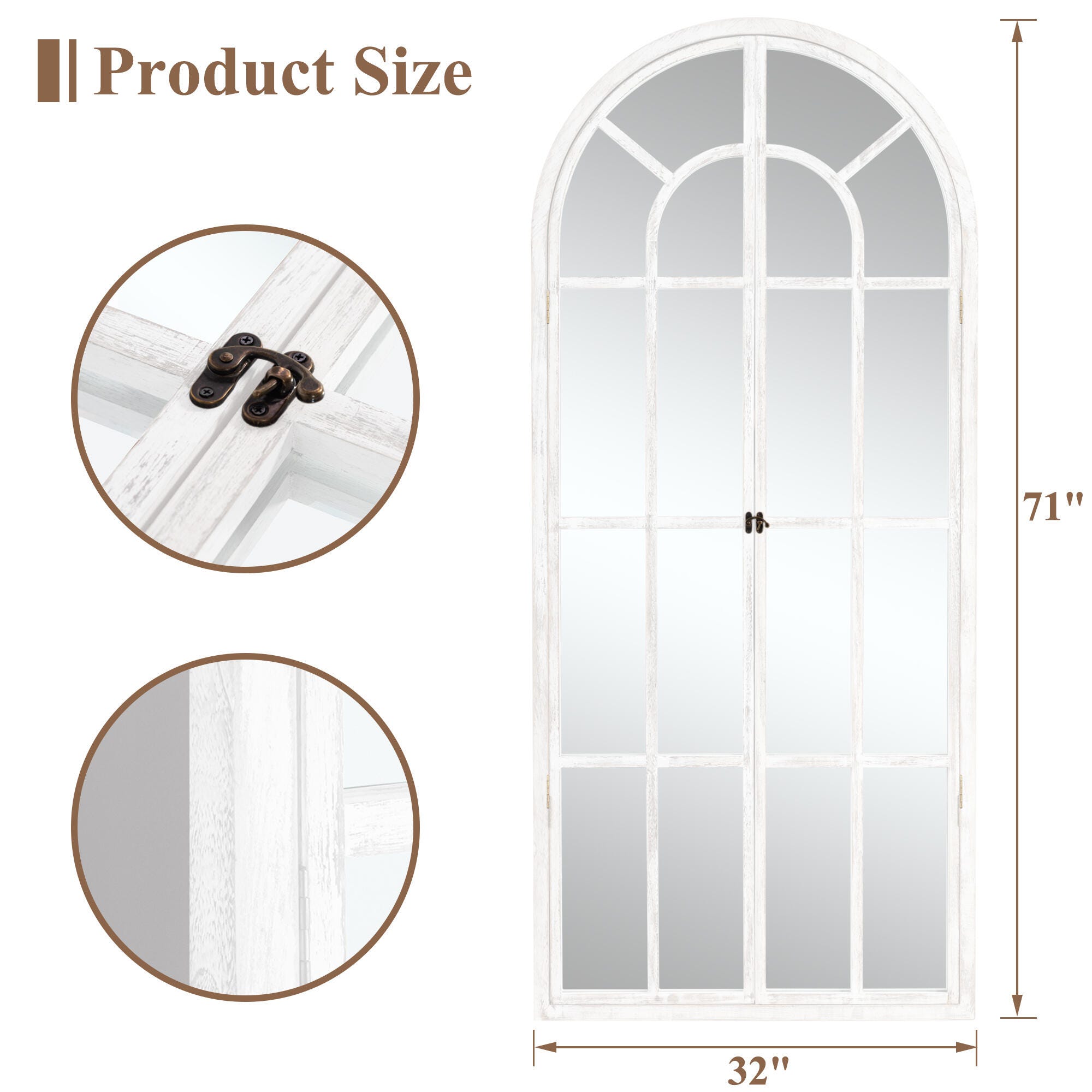 Feronia 31" x 71" Arched Floor Mirror, White, large