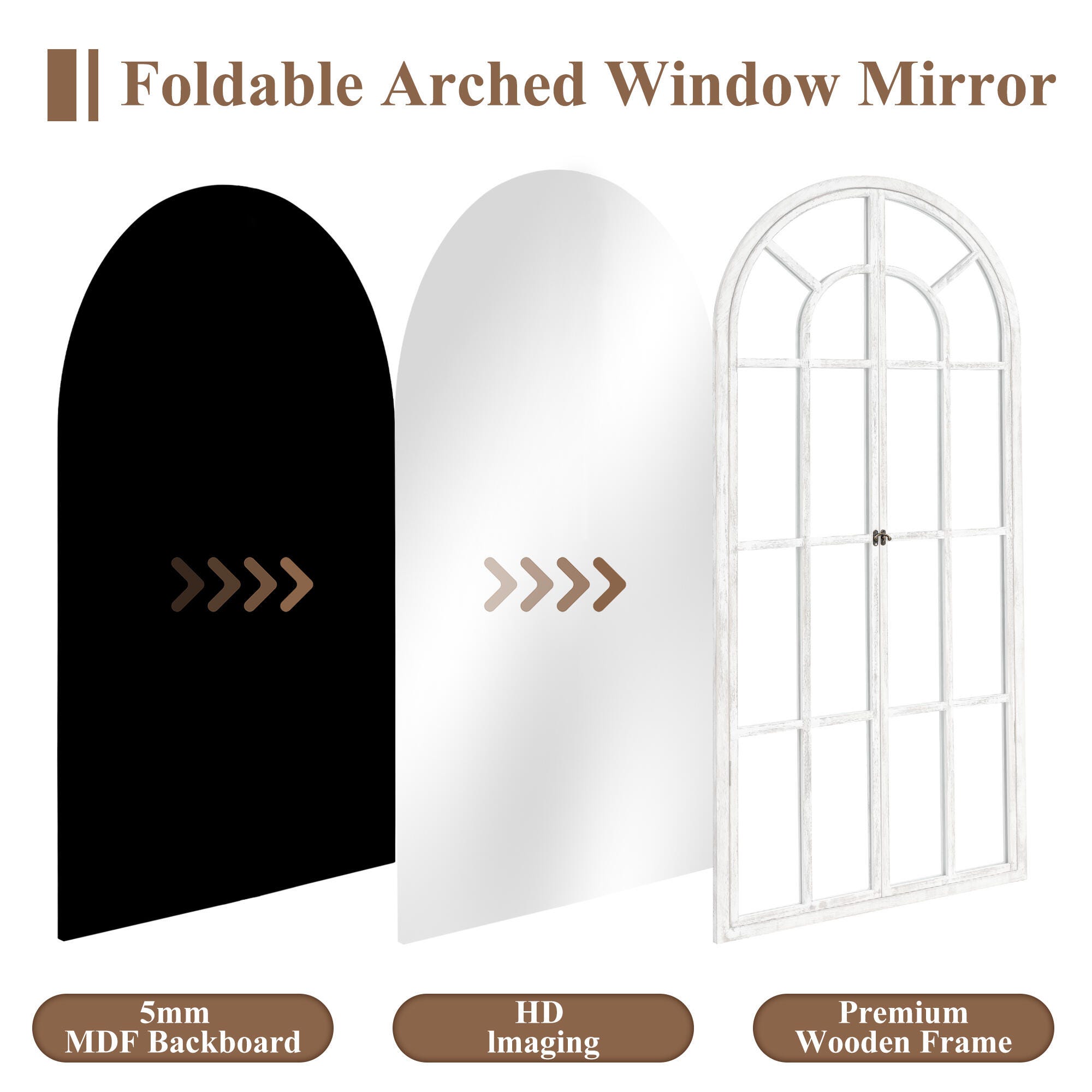 Feronia 31" x 71" Arched Floor Mirror, White, large