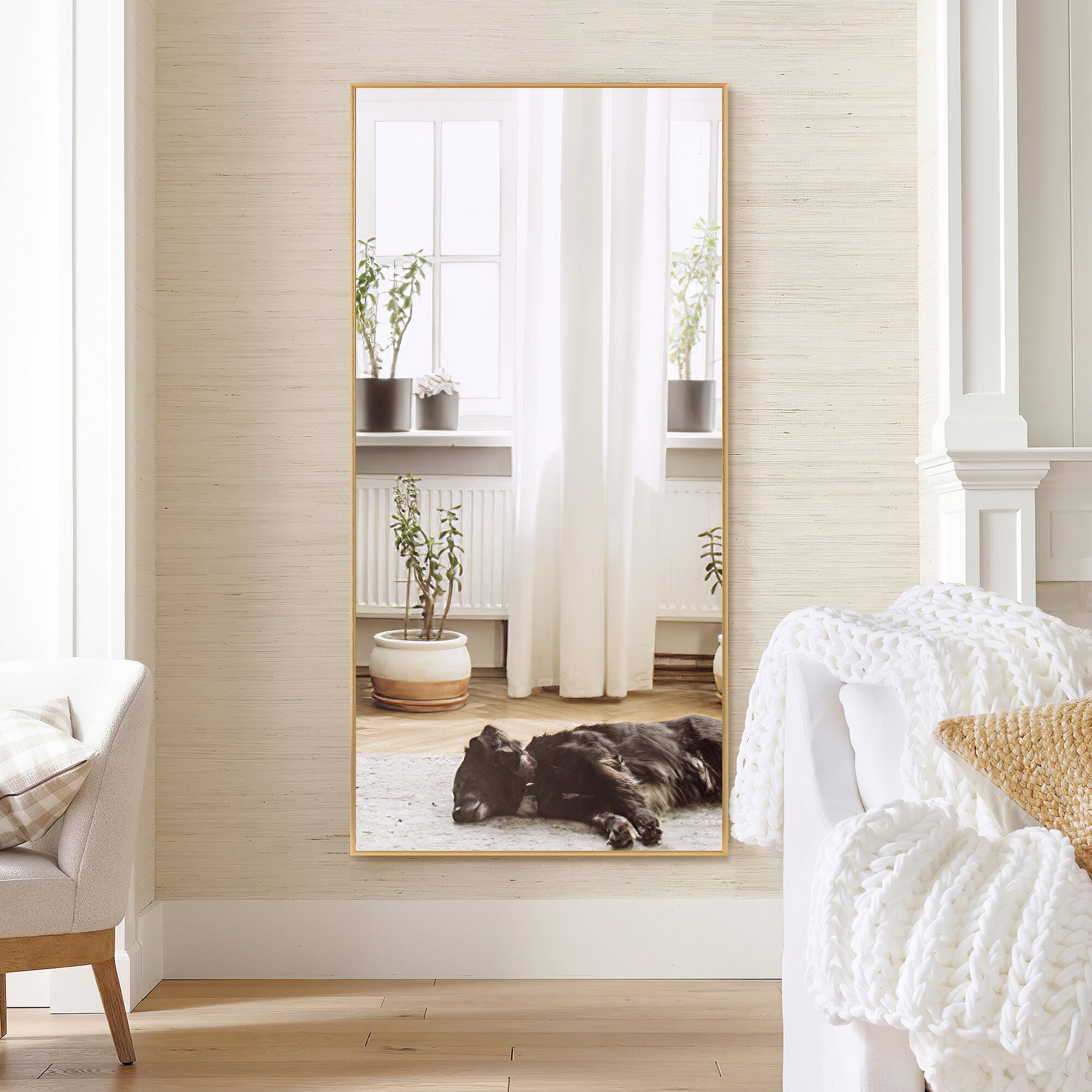Feronia 34" x 71" Bathroom Vanity Mirror, Gold, large
