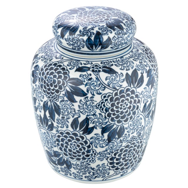 Storied Home Decorative Chrysanthemum Ginger Jar with Lid