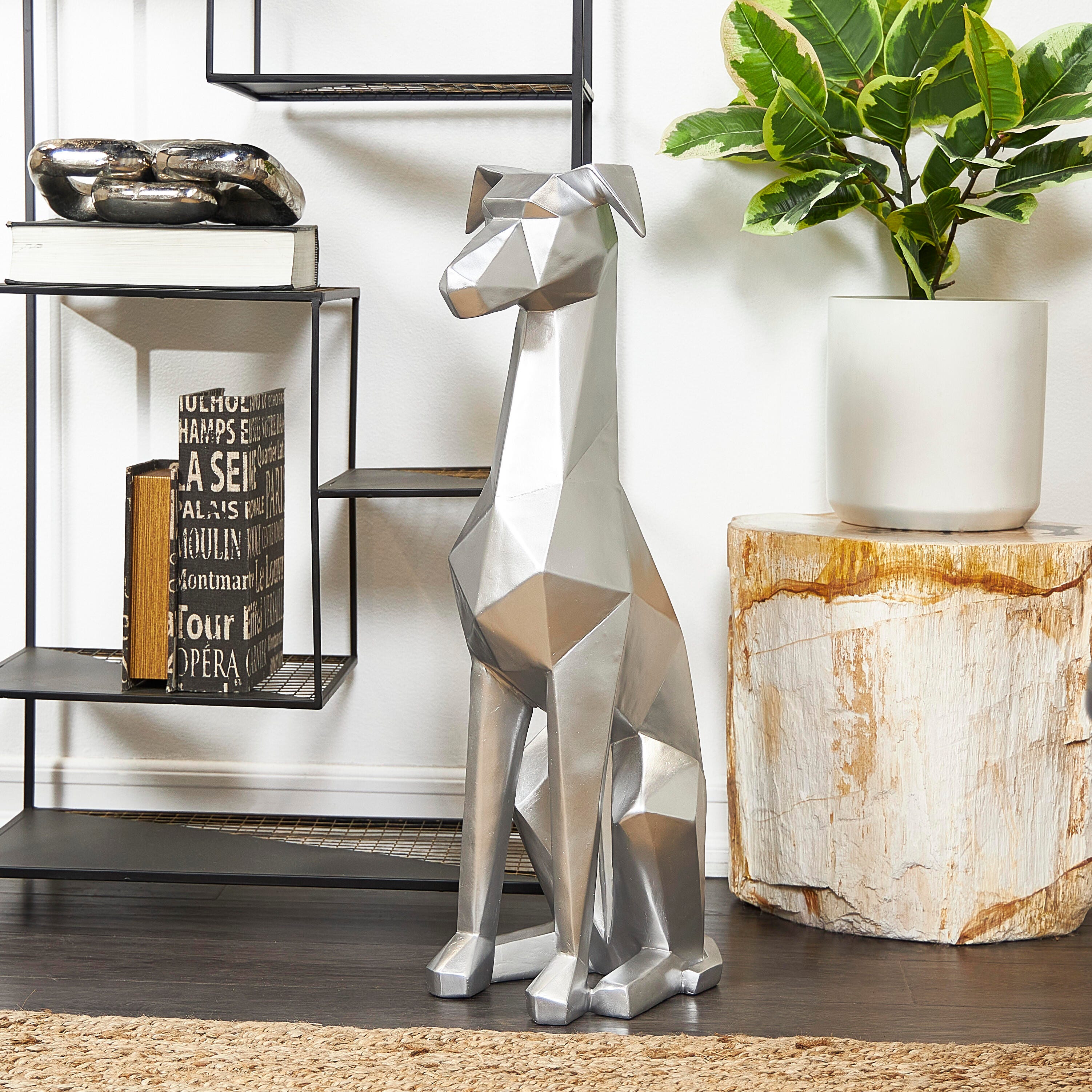 Bayberry Lane Cubist Dog Sculpture, Silver, rollover