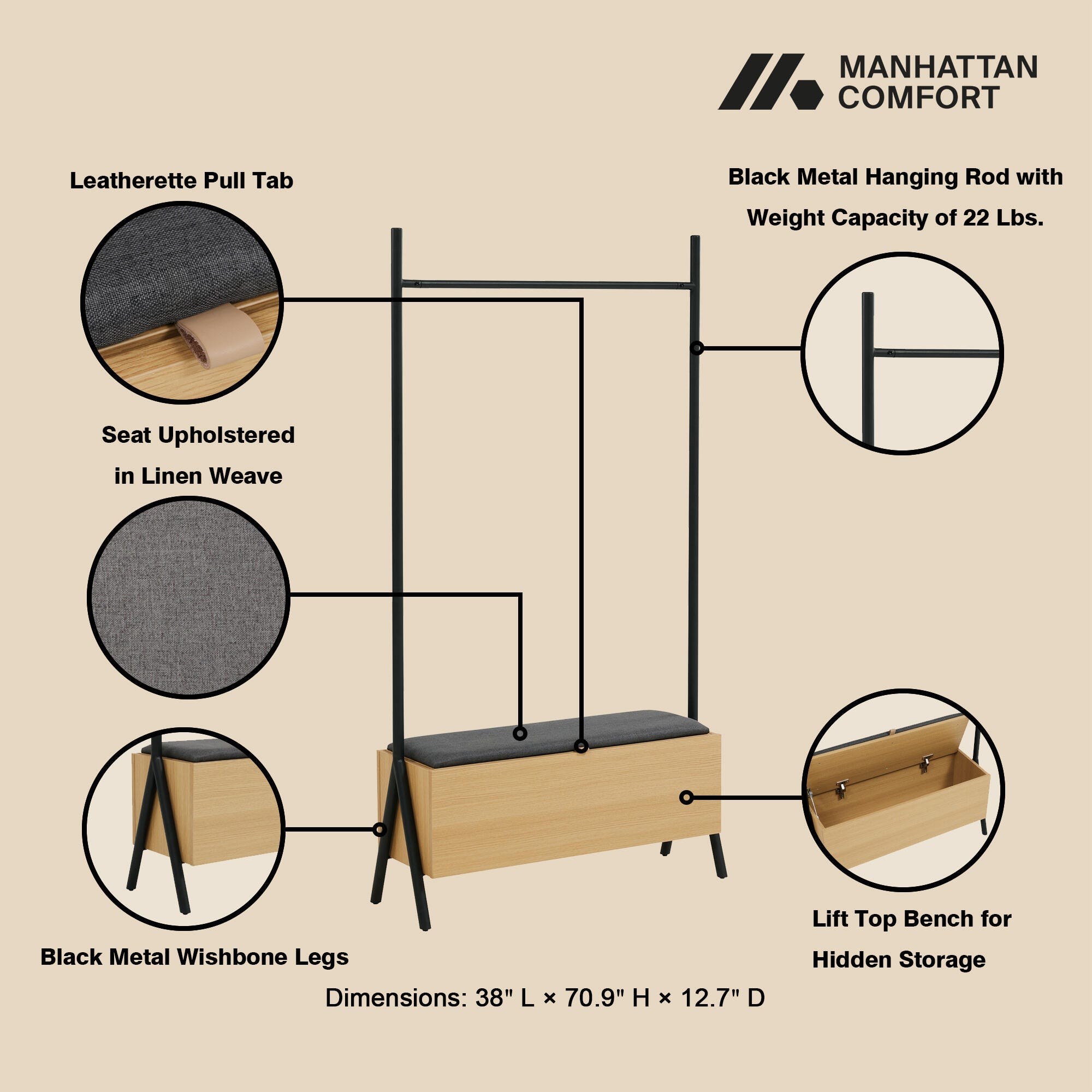 Manhattan Comfort Paloma Open Hanging Closet with Storage, , large