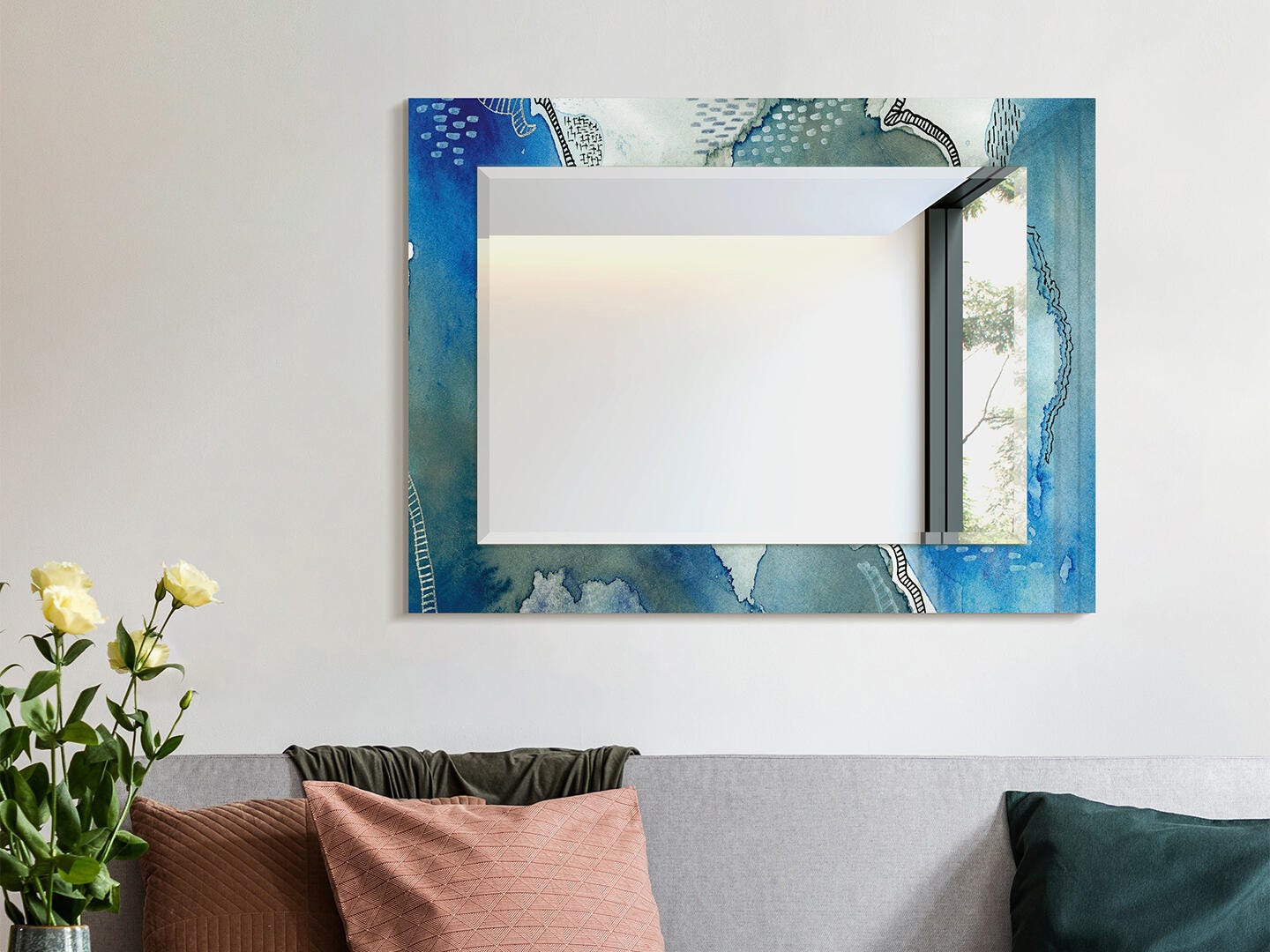 Empire Art Direct Subtle Blues Mirror Tempered Art Glass, , large